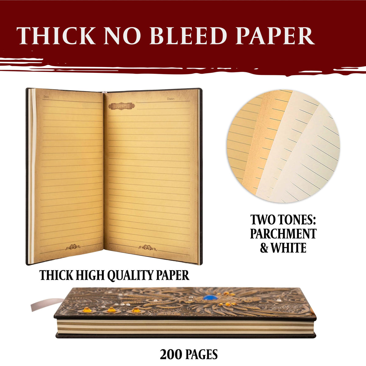 DND Notebook / Journal, Unique 200 Page Book with 3D Gold Phoenix Embossed Faux Leather Cover with