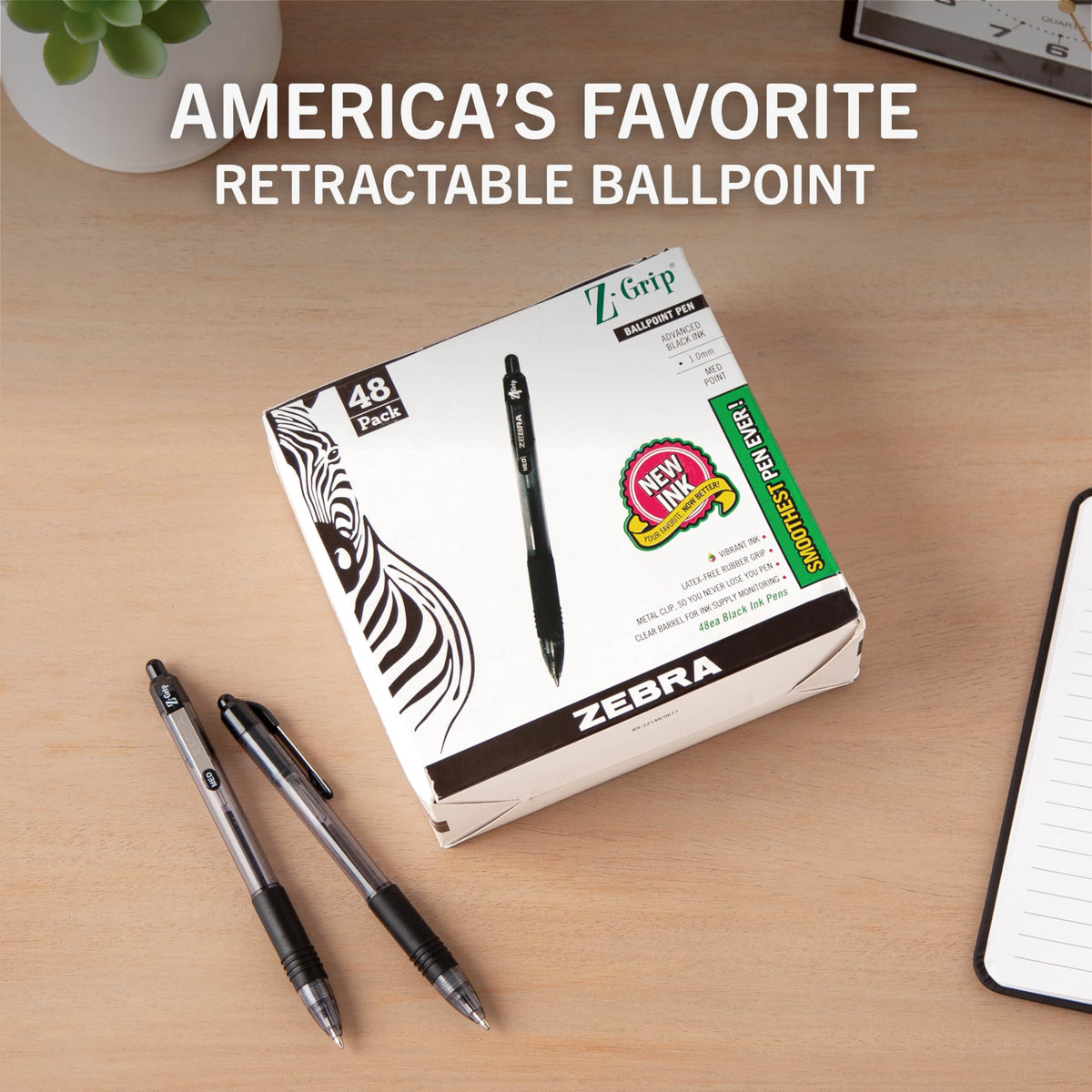 Zebra Pen Z-Grip Retractable Ballpoint Pen, Black Ink, 1.0mm, 48 Bulk-Pack