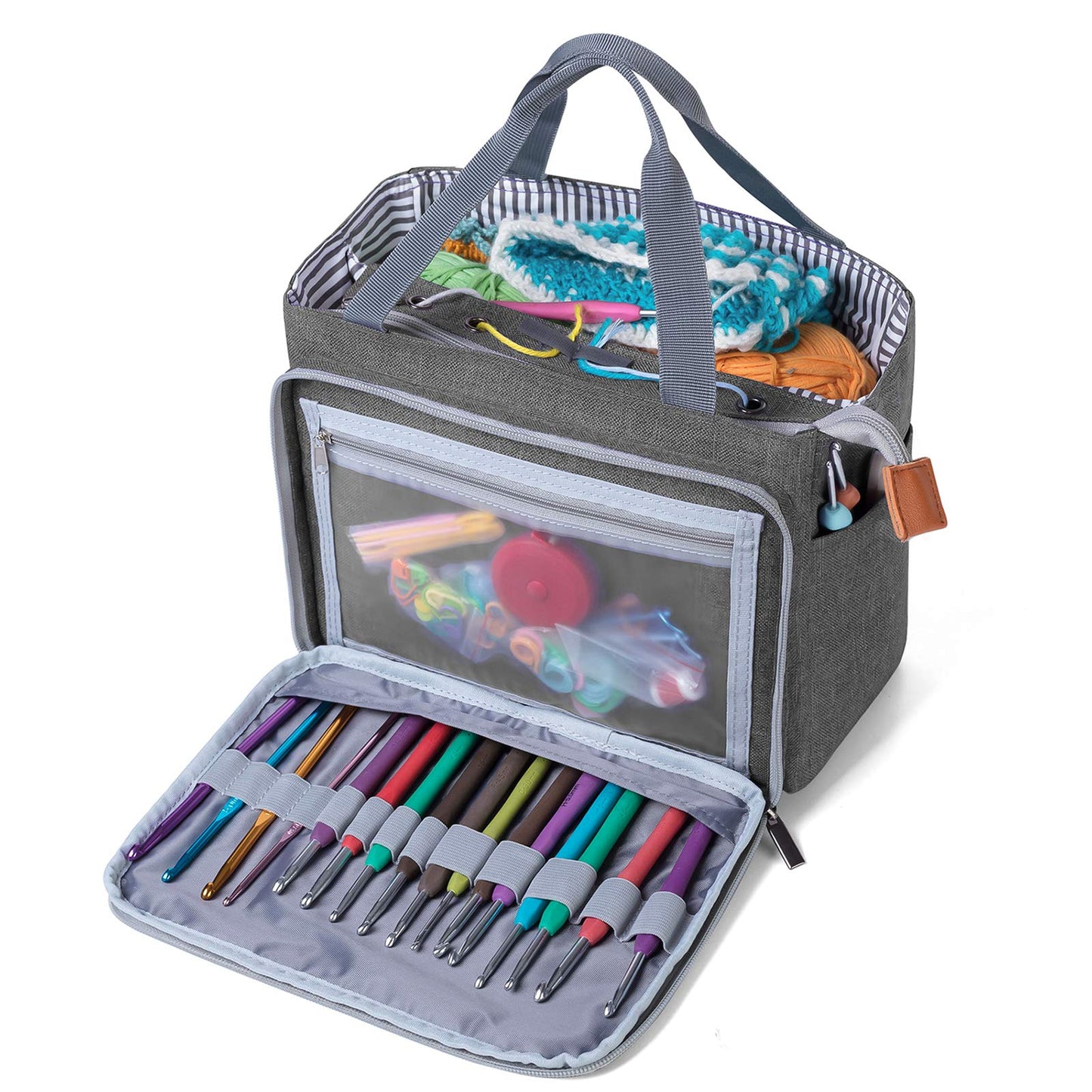Luxja Crochet Yarn Storage Tote Bag, Gray