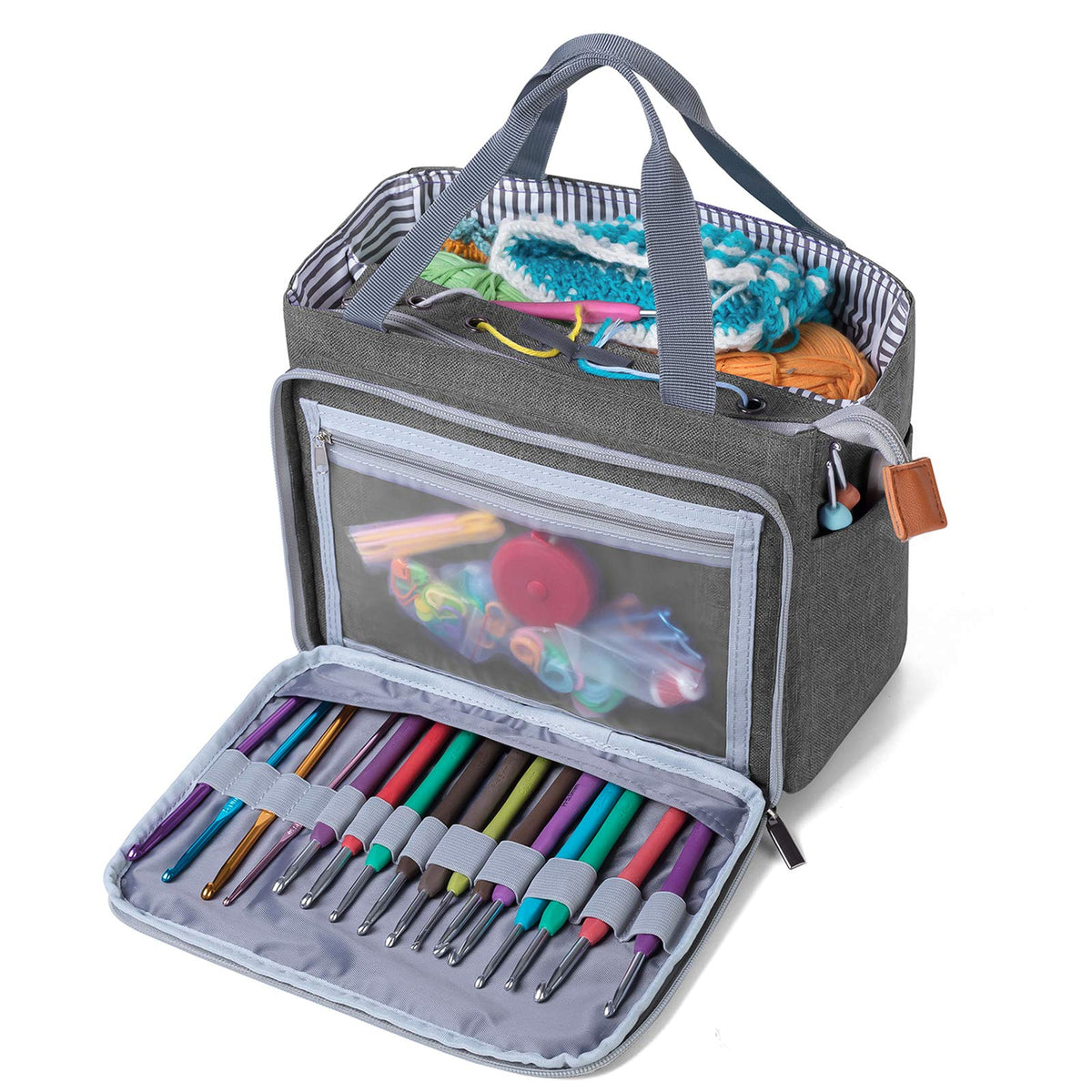 Luxja Crochet Yarn Storage Tote Bag, Gray