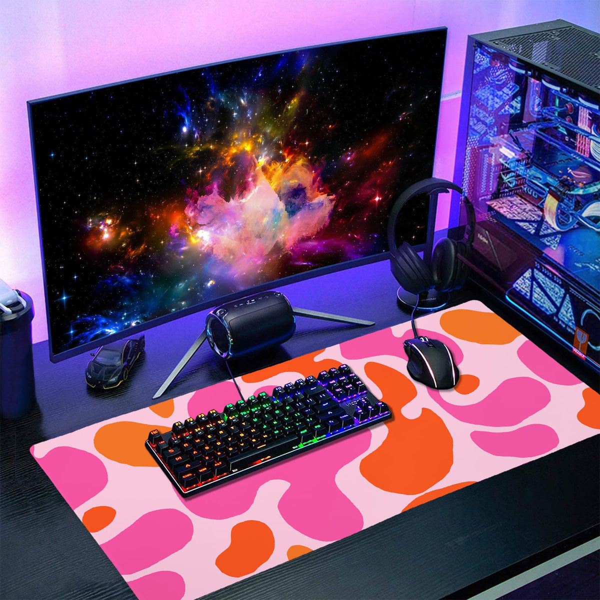 Pink Orange Cute Gaming Mouse Pad Extended 3XL Kawani Preppy Abstract Modern Geographic Large Desk
