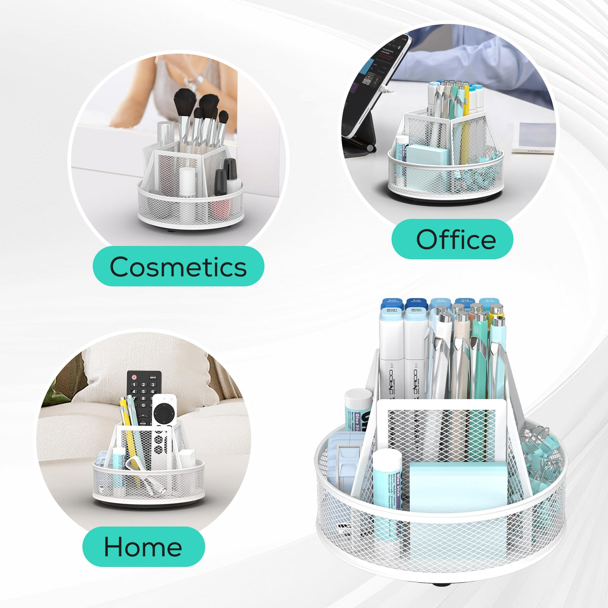 YINGHUA 360°Rotating Mesh Desk Organizer & Pen Holder - White
