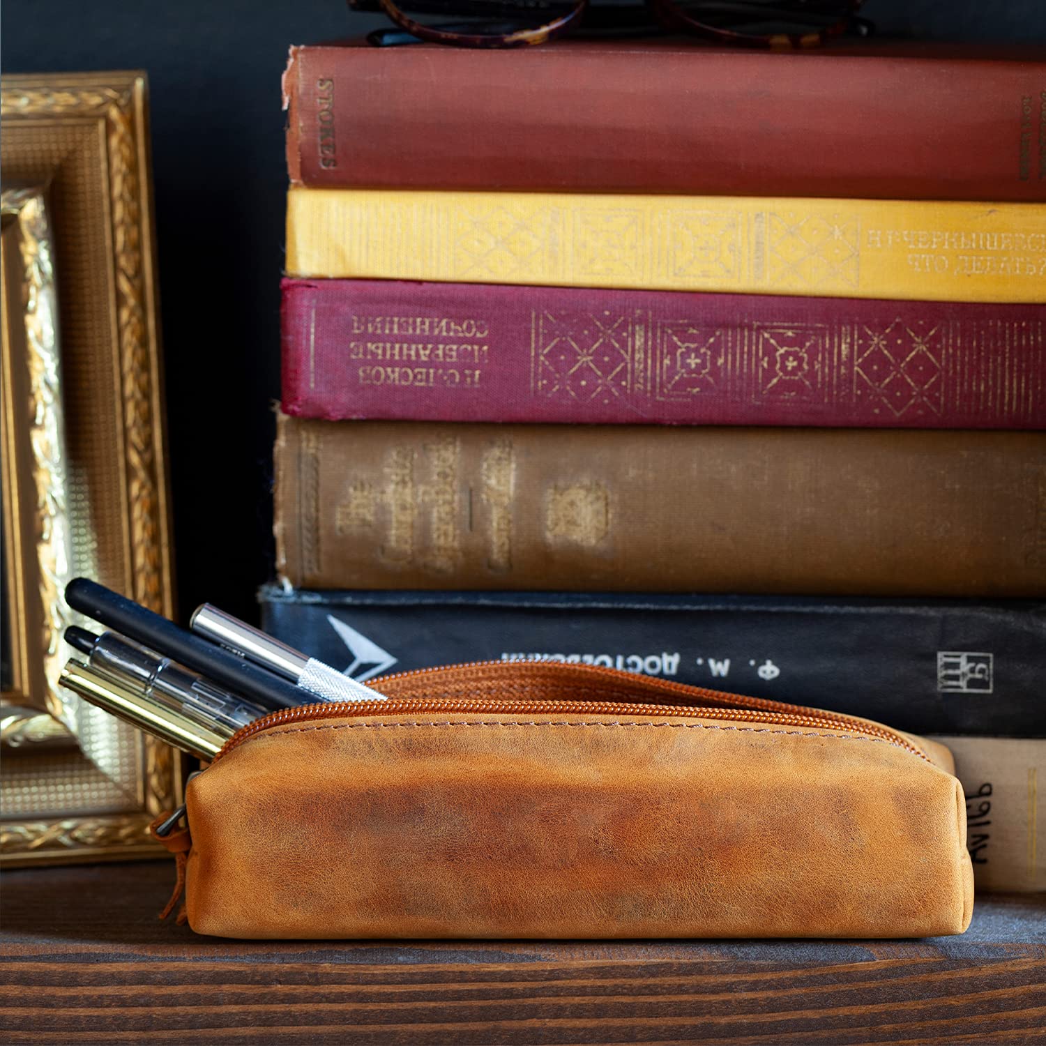 Londo Genuine Leather Zipper Pen, Pencil & Cosmetic Case