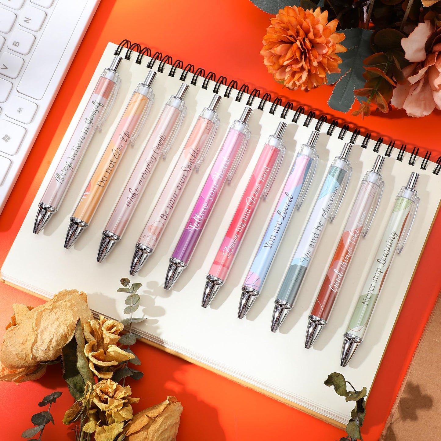 Yeaqee 50 Pcs Motivational Pens Bulk Inspirational Quotes,Boho Style