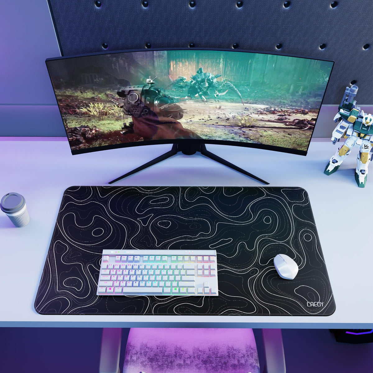 Cacoy 36" x 20" Black Topographic Gaming Mouse Pad Large Computer Mouse Mat