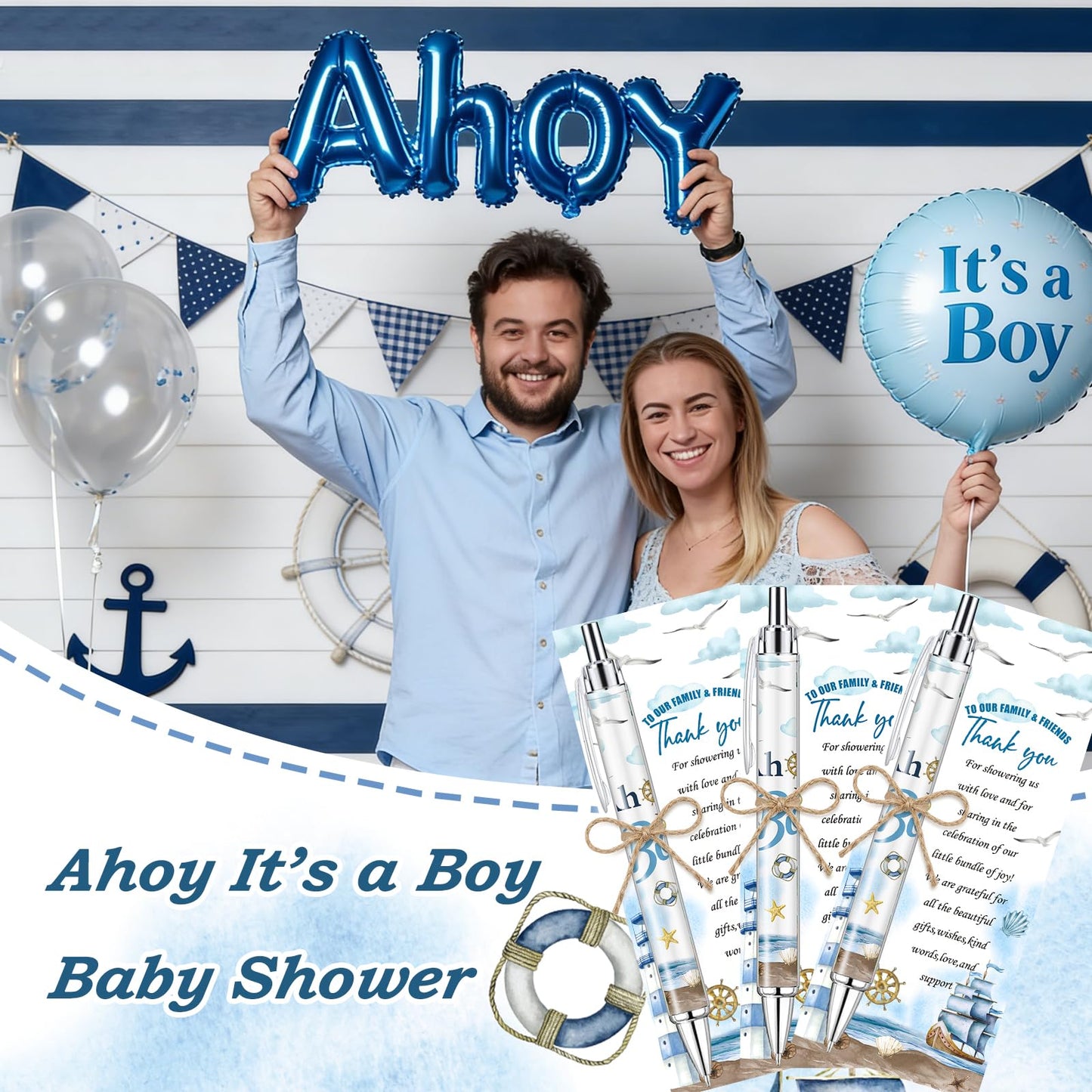 EYNDYN 145 Pieces Ahoy It’s a Boy Baby Shower Favors for Guest Nautical Ballpoint Pens and