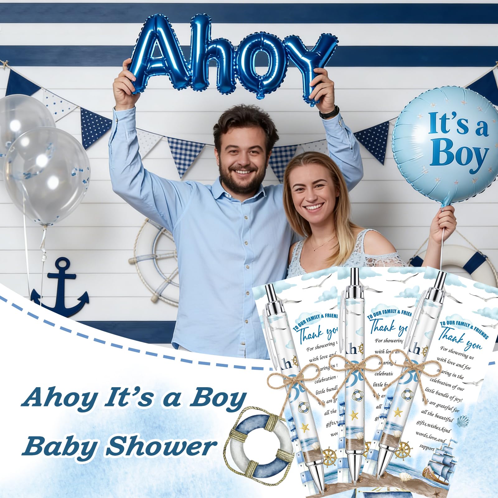 EYNDYN 145 Pieces Ahoy It’s a Boy Baby Shower Favors for Guest Nautical Ballpoint Pens and