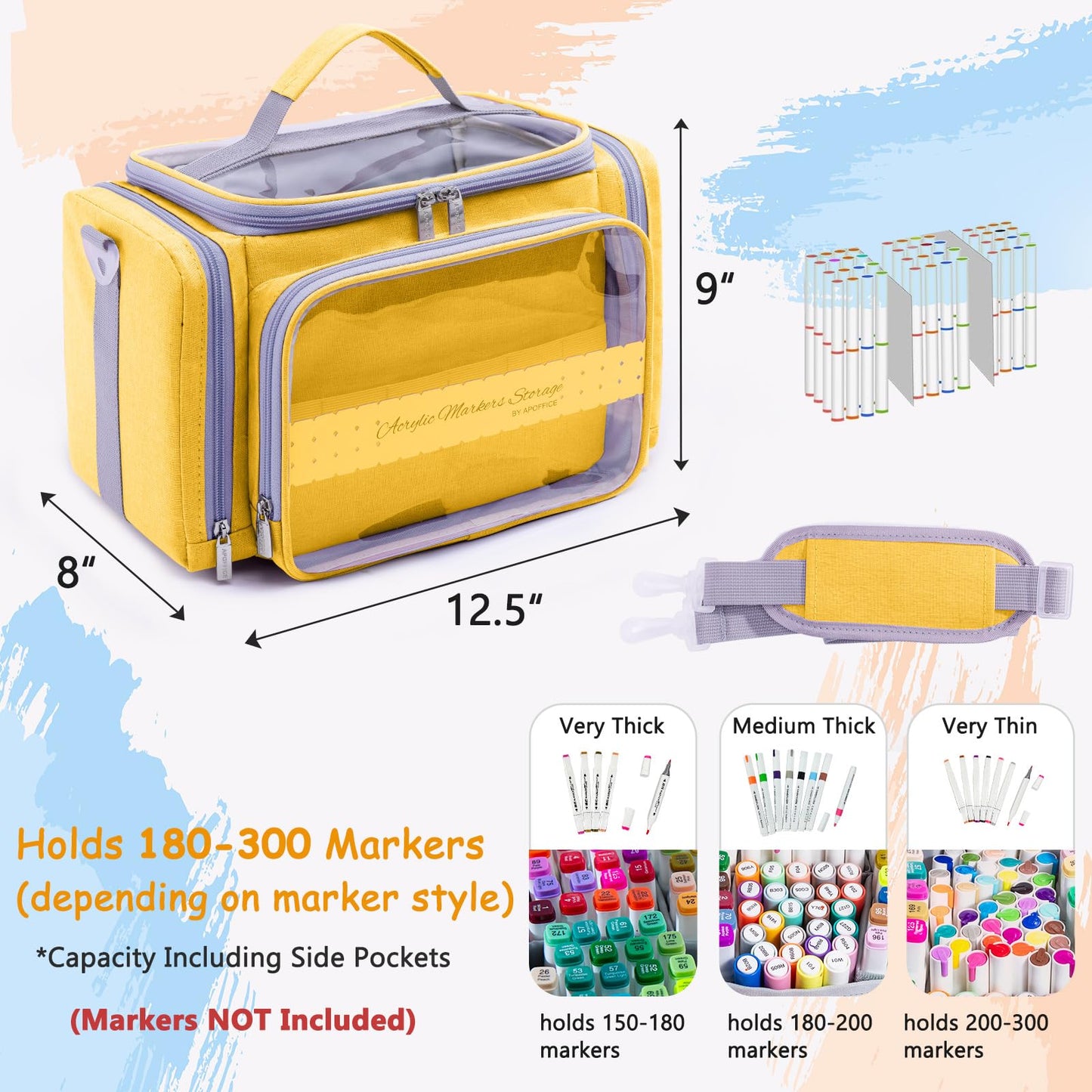 APOFFICE Marker Storage Organizer Case for 180–300 Markers with Dividers