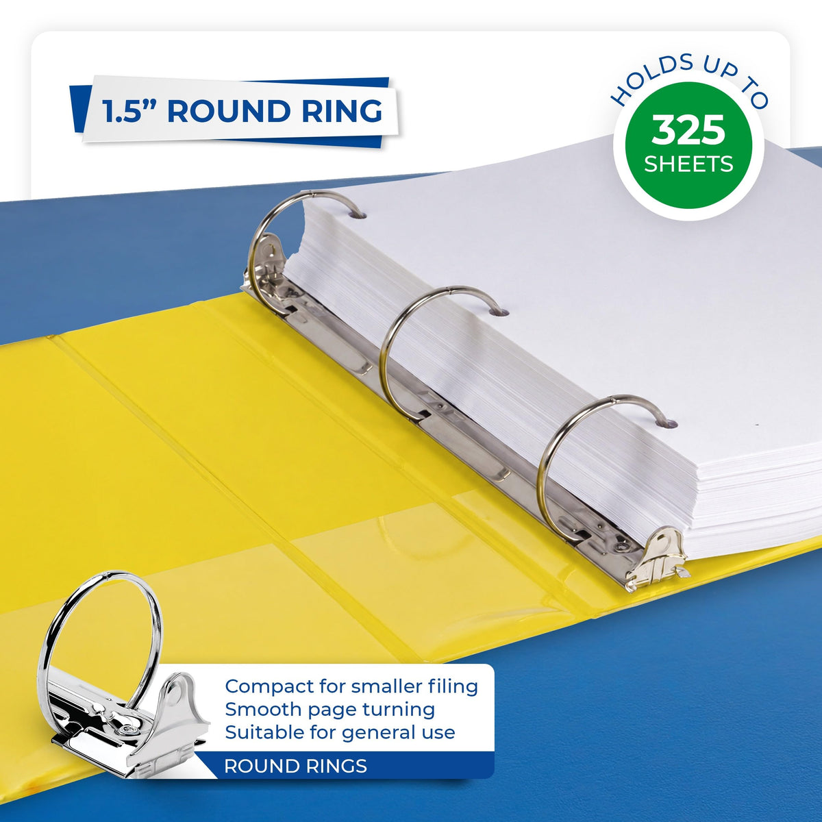 Samsill 1.5 Inch 3 Ring Binders, Economy Round Ring, Clear View Cover, 325 Sheet Capacity - for