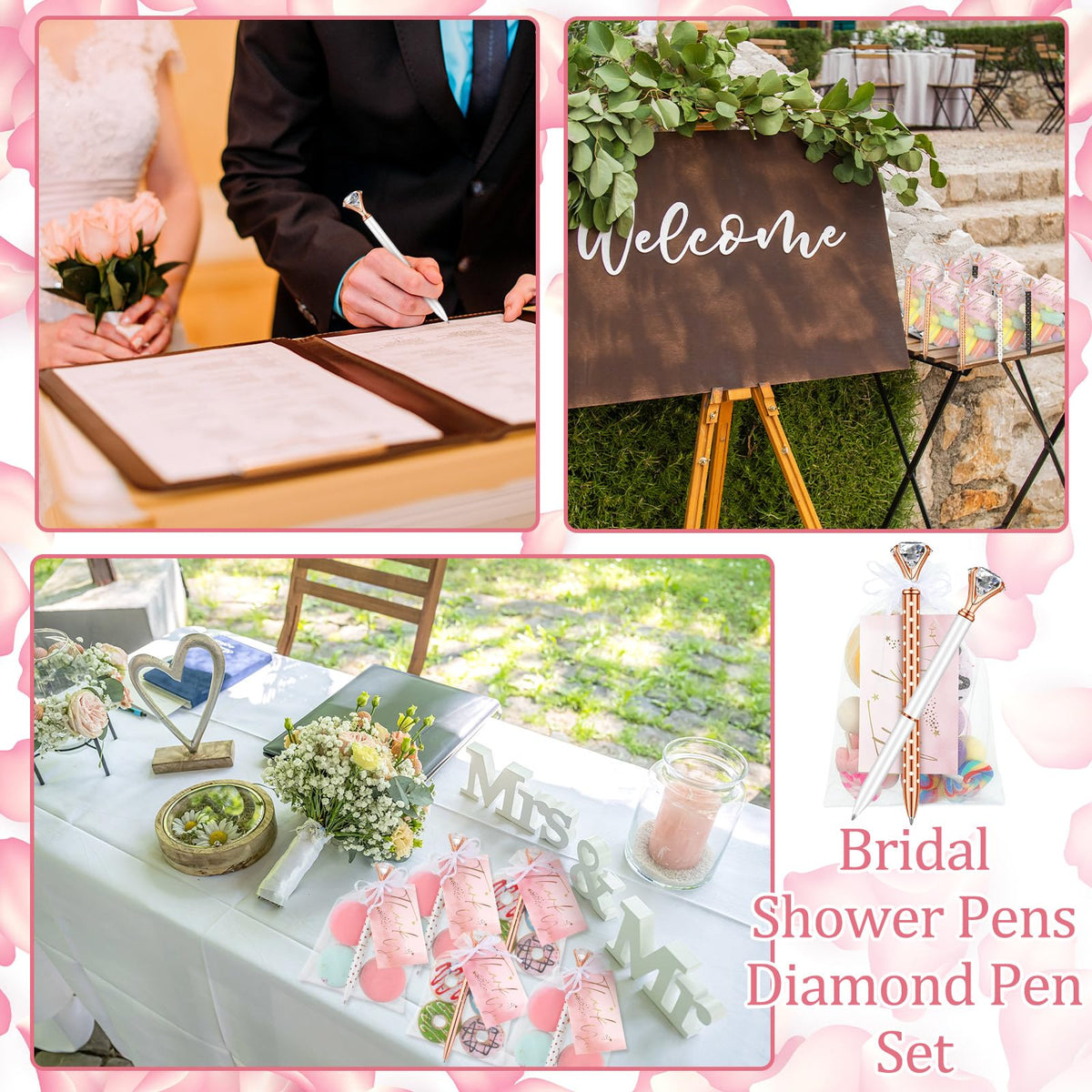 Yeaqee 91 Pcs Bridal Shower Pens Set, Black, White, Rose Gold, Dot Style