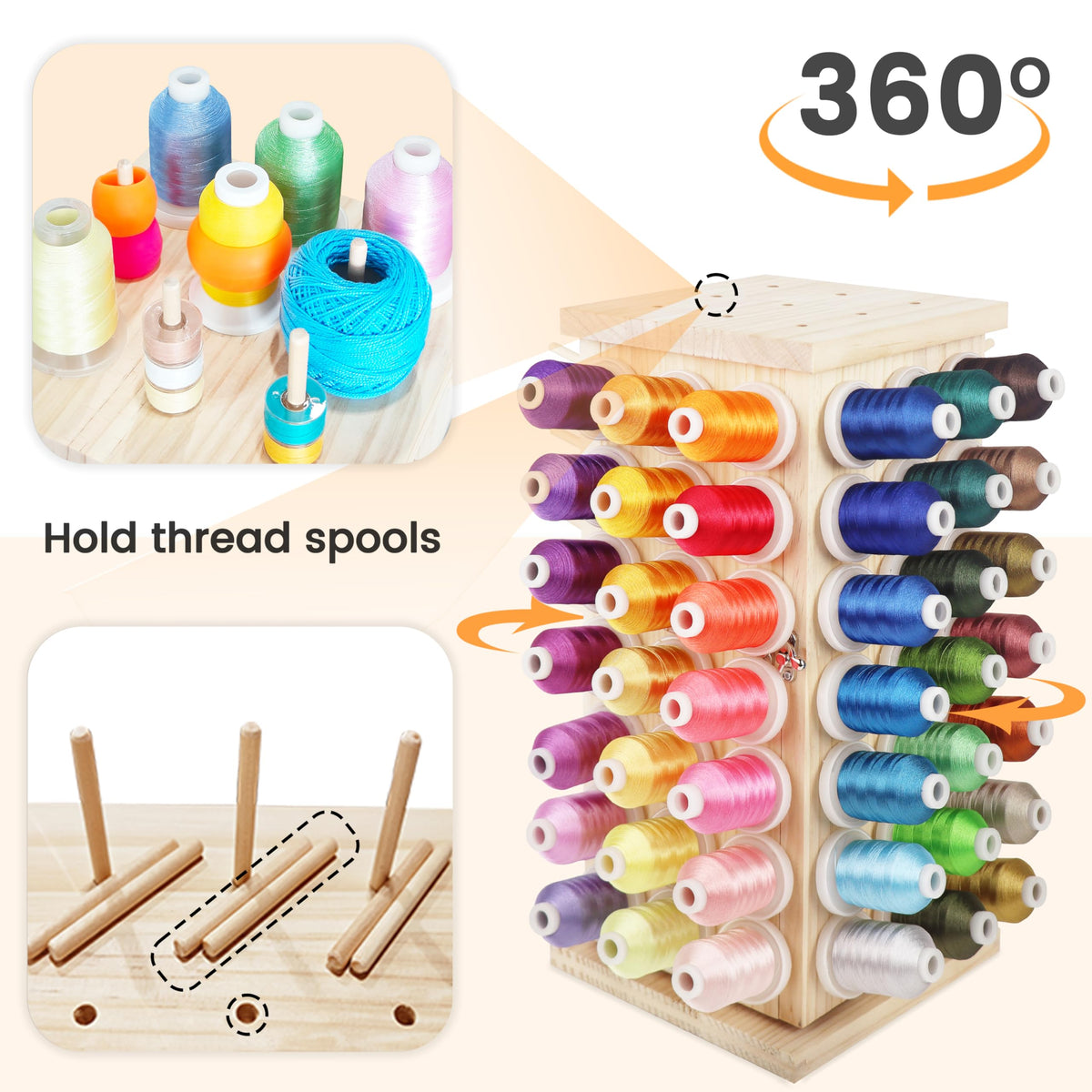 New brothread 93 Spools 360° Fully Rotating Wooden Thread Rack