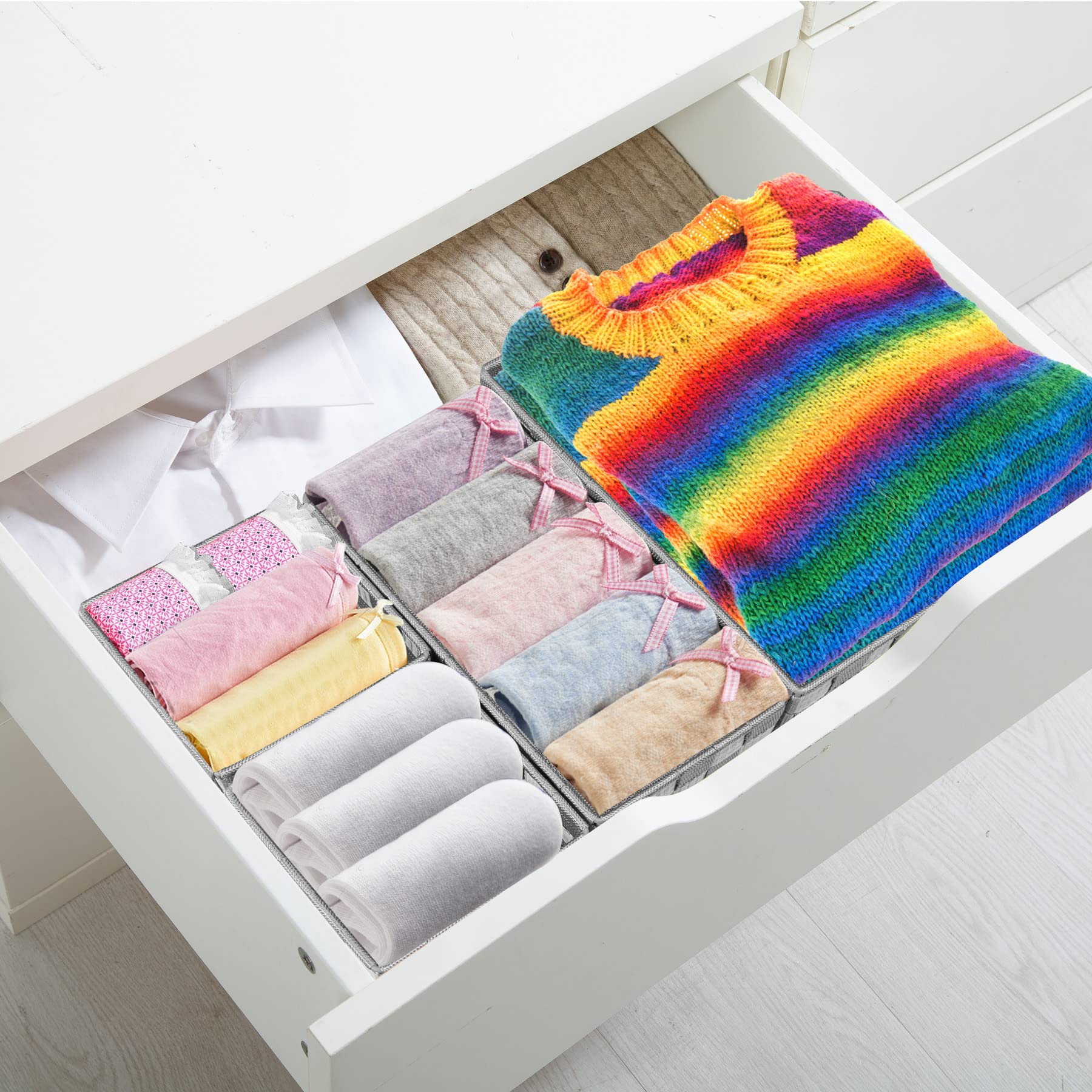 Posprica Drawer Organizer Bins,Woven Strap Storage Box Cube Basket Containers Divider for