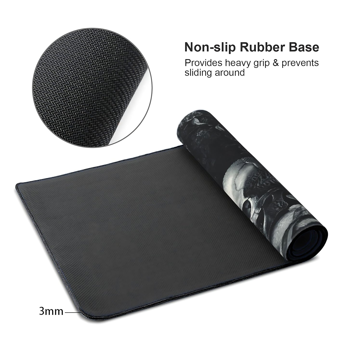 Aesthetic Skull Gaming Mouse Pad, Black Gold Dark Epic Desk Mat with Anti-Slip Base & Stitched