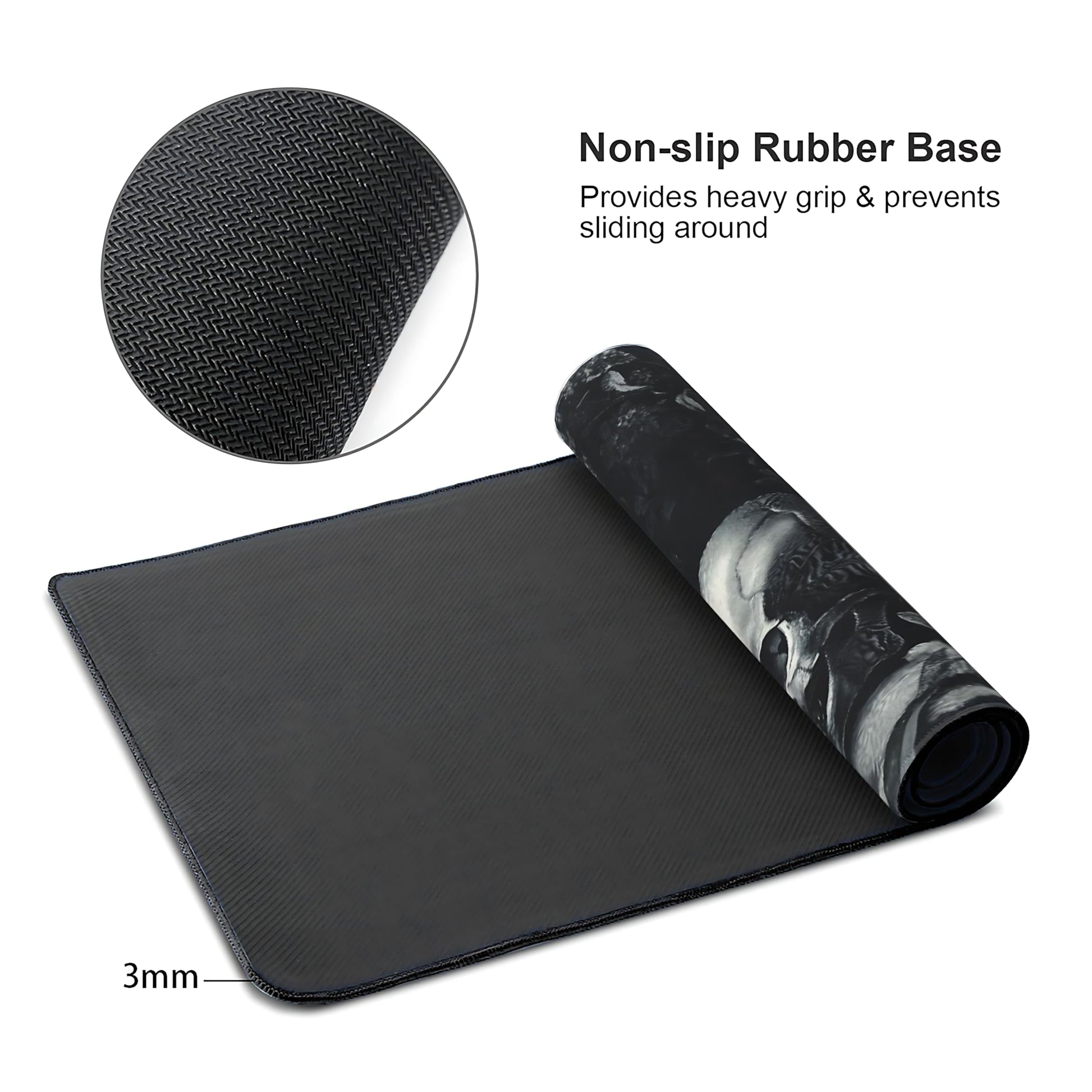 Aesthetic Skull Gaming Mouse Pad, Black Gold Dark Epic Desk Mat with Anti-Slip Base & Stitched