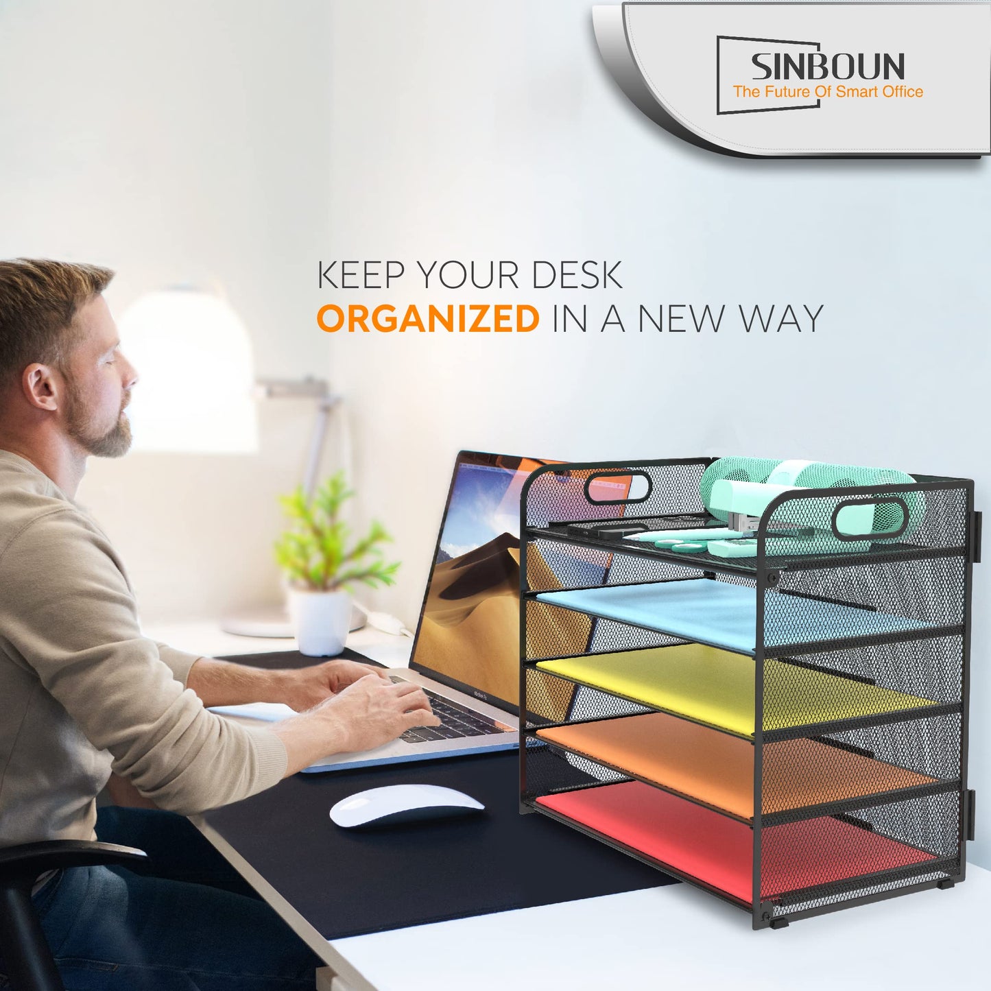2 Pack Letter Tray 5-Tier Desk Organizer File Paper Holder with Handle, Metal Desktop Document