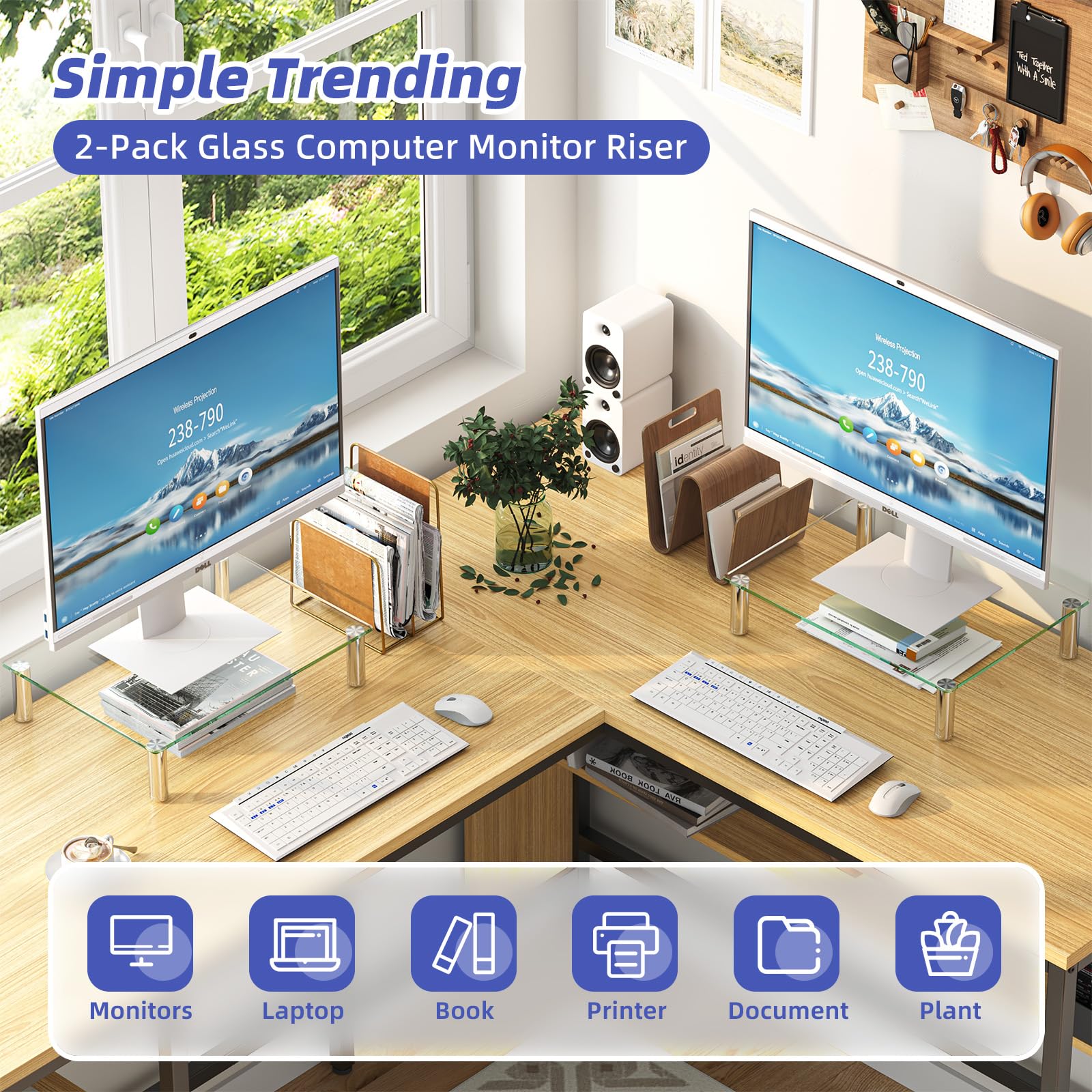 Simple Trending 2-Pack Tempered Glass Monitor Stand, Adjustable, Clear