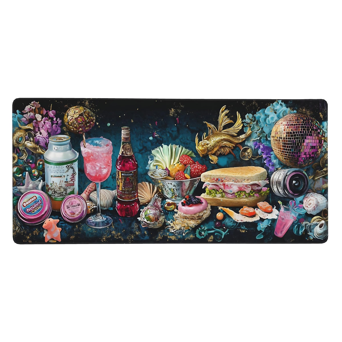 Aesthetic Party Gaming Mouse Pad, Blue Pink Pop Art Desk Mat with Anti-Slip Base & Stitched Edges