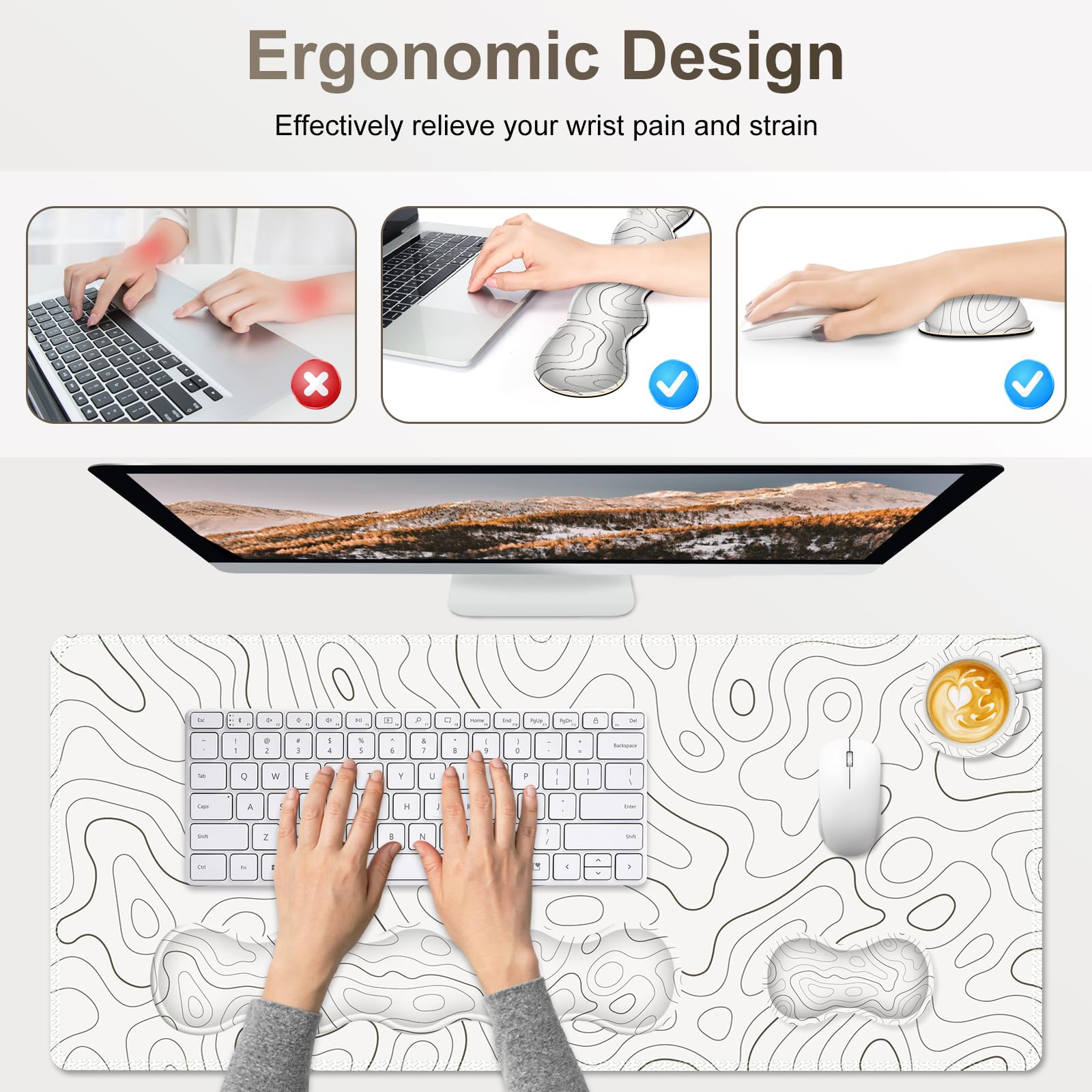 NXZGO Gaming Mouse Pad Keyboard Wrist Support, 4 in1 Mousepad with Wrist Keyboard Rest, Computer