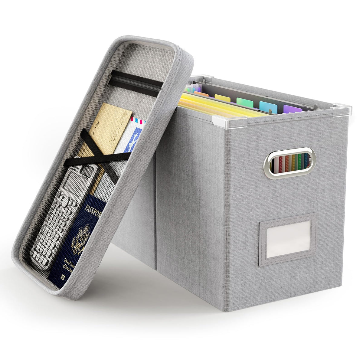 Oterri File Organizer with Lid, Hanging Filing Box with Mesh Pocket, Document Organizer for Letter