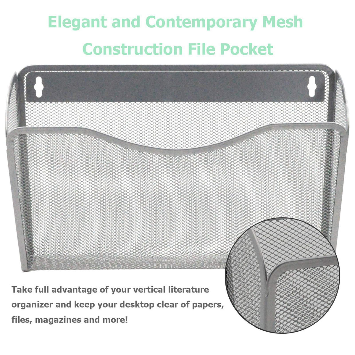 EASEPRES 6 Single Pocket Mesh Hanging File Organizer, Vertical Wall Mounted Magazine File Holder