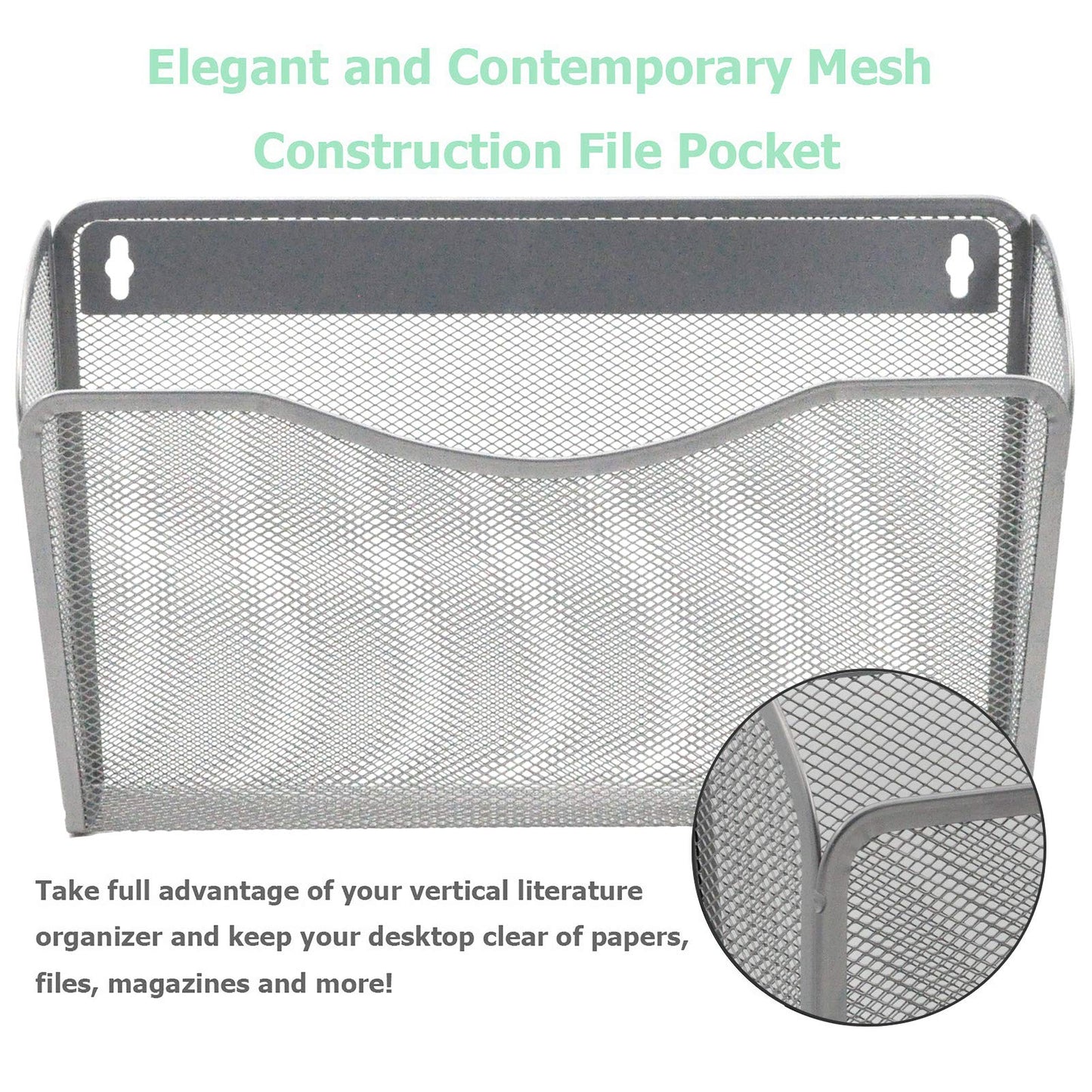 EASEPRES 3 Single Pocket Mesh Hanging File Organizer, Vertical Wall Mounted Magazine File Holder