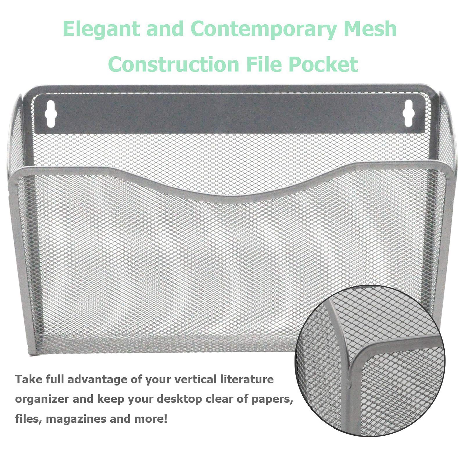 EASEPRES 3 Single Pocket Mesh Hanging File Organizer, Vertical Wall Mounted Magazine File Holder