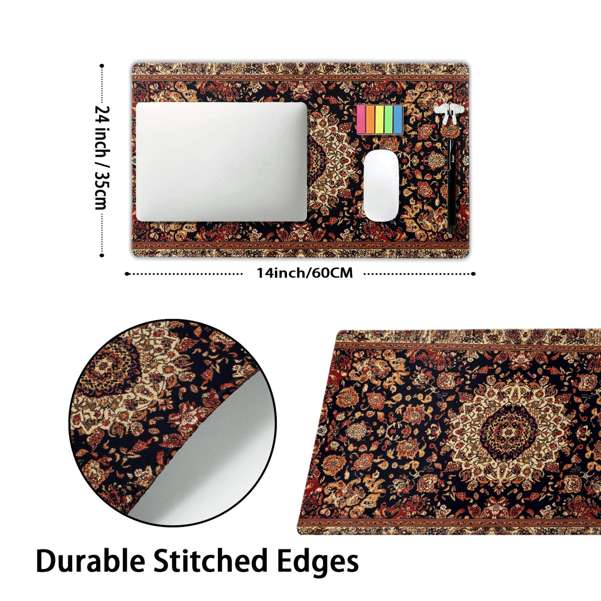 Vintage Rug Gaming Mouse Pad XL Dark Brown Retro Carpet Aesthetic Extended Large Mat Mousepad Desk