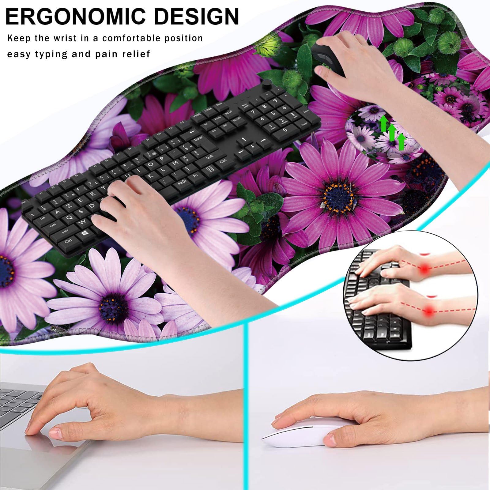CICPLKSE Mouse Pad with Wrist Support + Desk Mat + Coaster 3 in 1 Set, XXL Large Gaming Mousepad