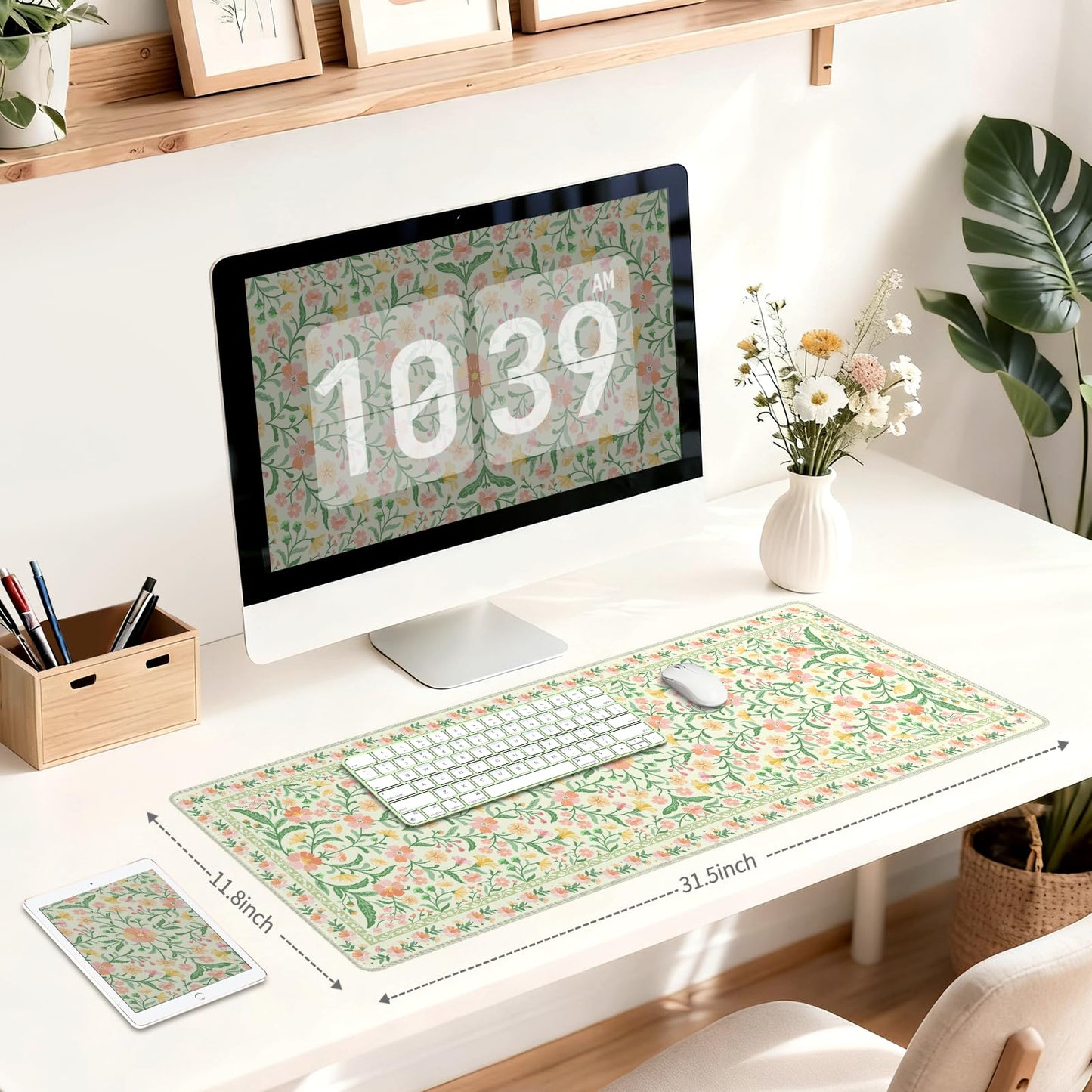 TOXXU Floral Large Gaming Mouse Pad with 3mm Anti-Slip Base (Cute Extended XL Large Mousepad Matt)