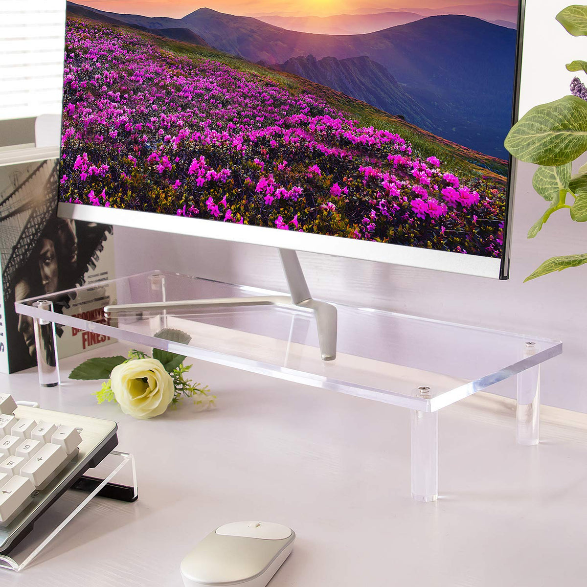 YestBuy 20x7.5 Acrylic Monitor Stand Riser, Clear Computer Stand for Laptop, iMac, Pc, Printer