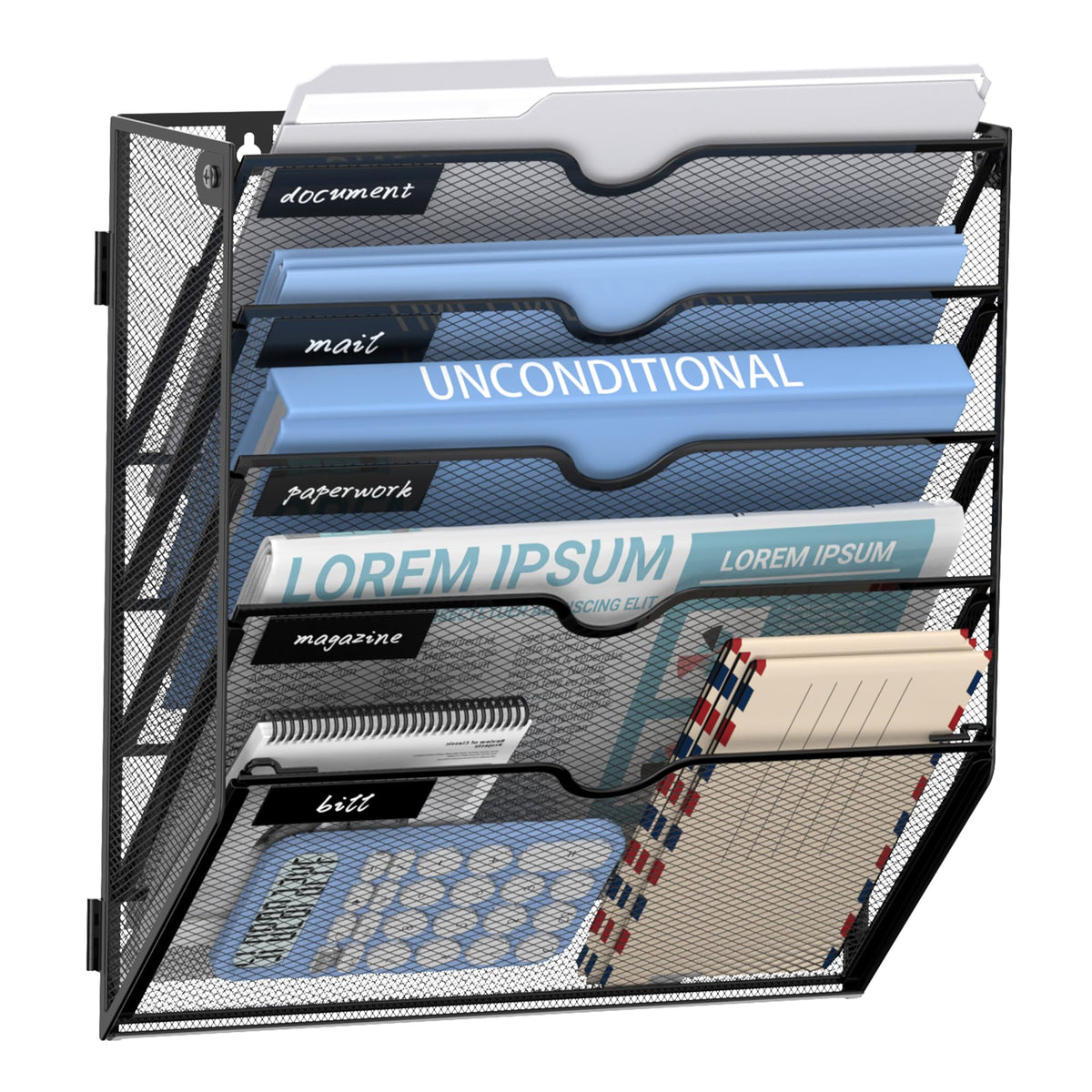 JMHUD 5-Tier Wall File Organizer and Hanging File Organizer, Black