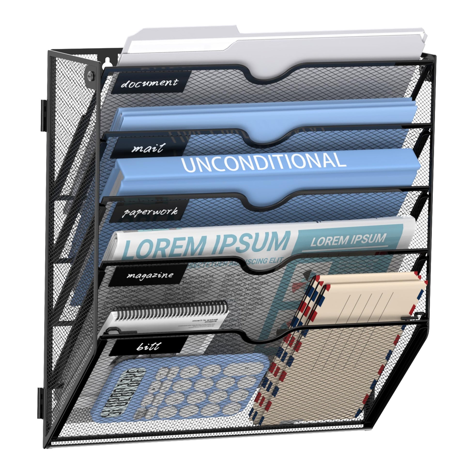 JMHUD 5-Tier Wall File Organizer and Hanging File Organizer, Black