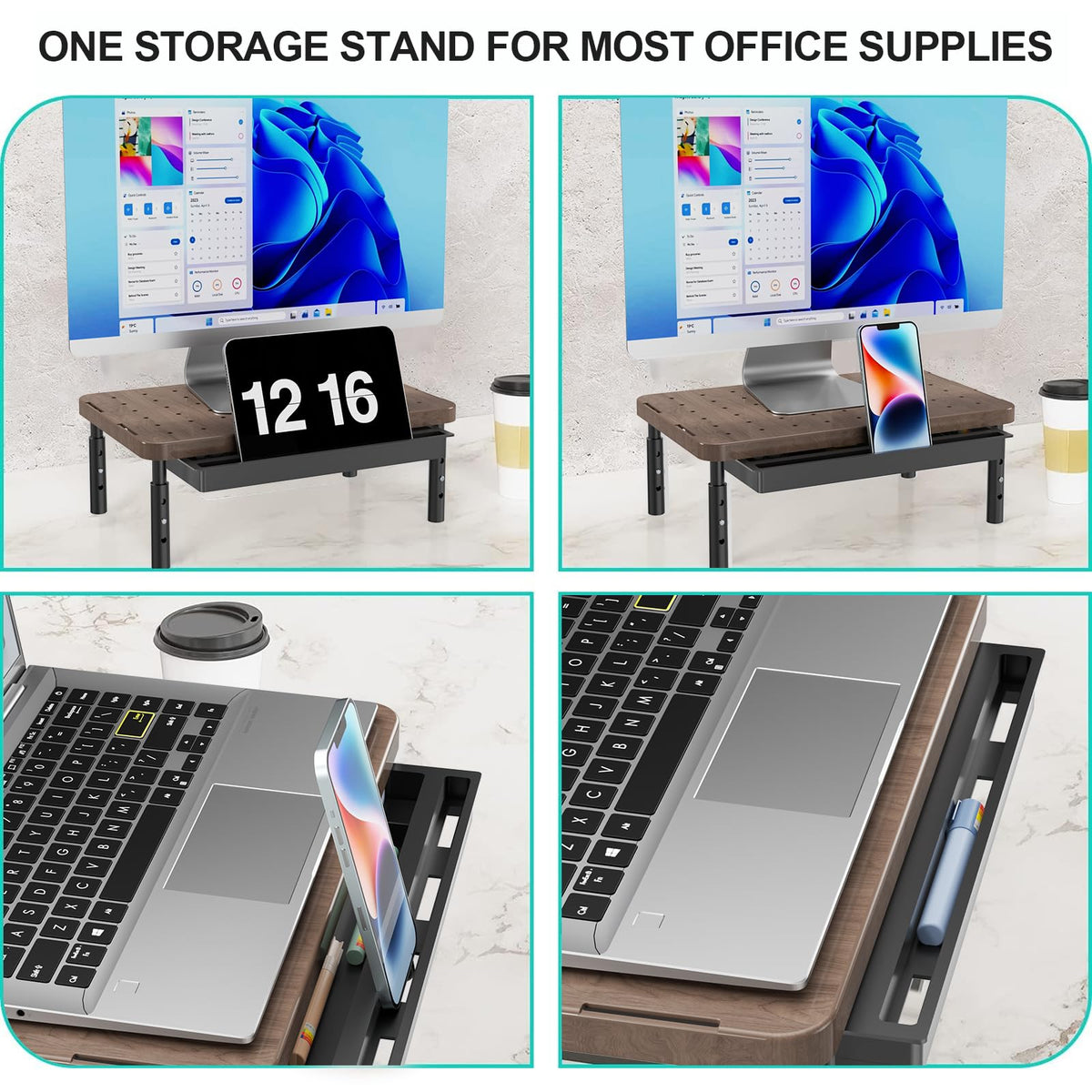 WALI Computer Monitor Stand with Storage, Monitor Riser 3 Height Adjustable