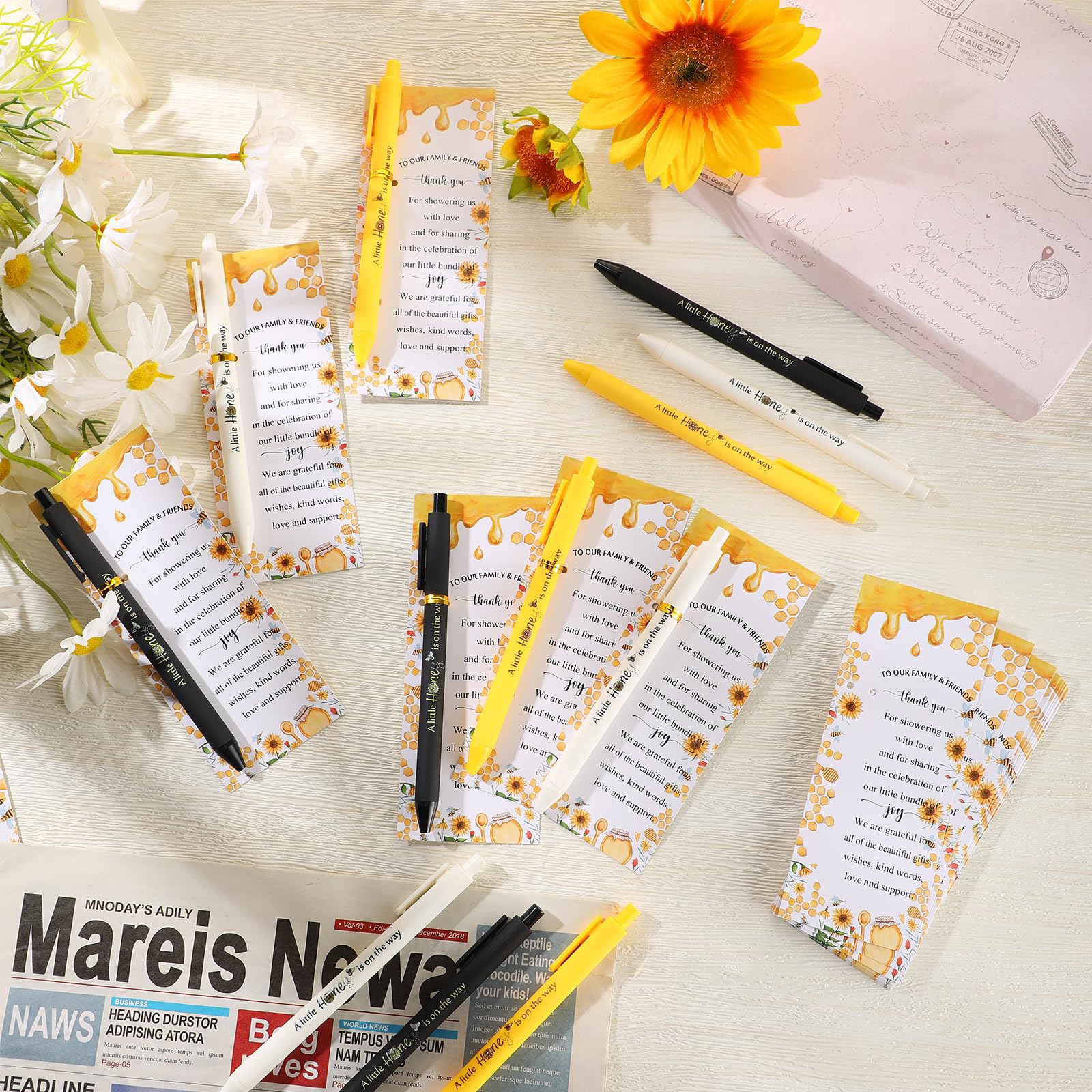 Engrowtic 80 Set Bee Baby Shower Gifts Pens for Guest Bee Themed Baby Shower Party Favors Ballpoint