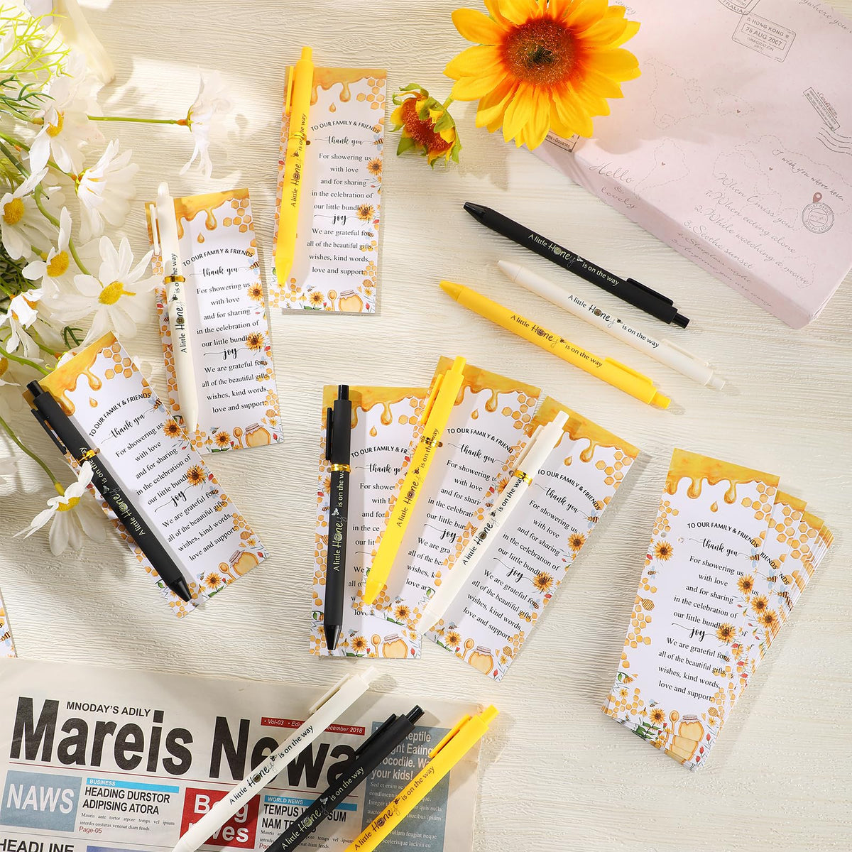 Engrowtic 100 Set Bee Baby Shower Gifts Pens for Guest Bee Themed Baby Shower Party Favors