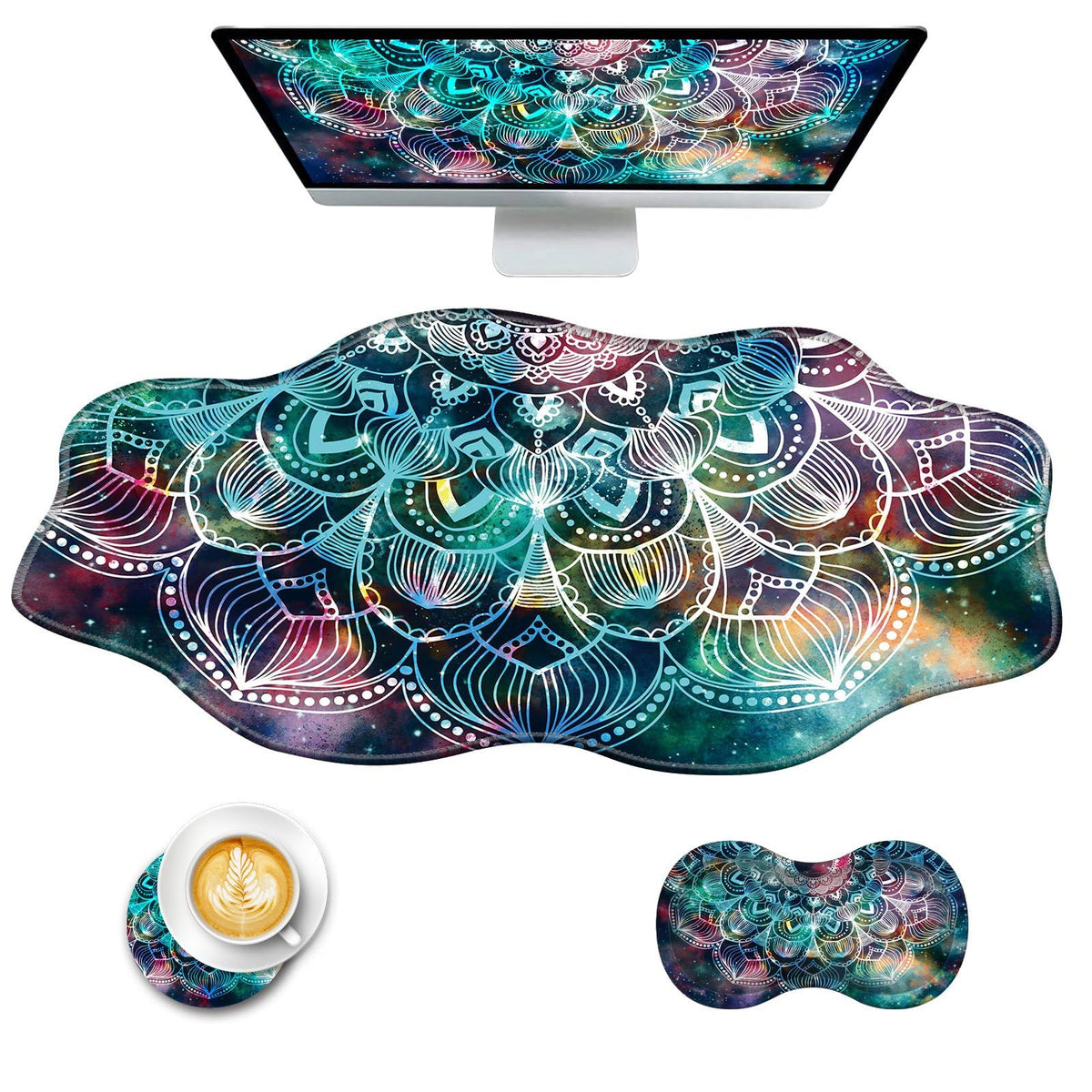 CICPLKSE Mouse Pad with Wrist Support + Desk Mat + Coaster 3 in 1 Set, XXL Large Gaming Mousepad