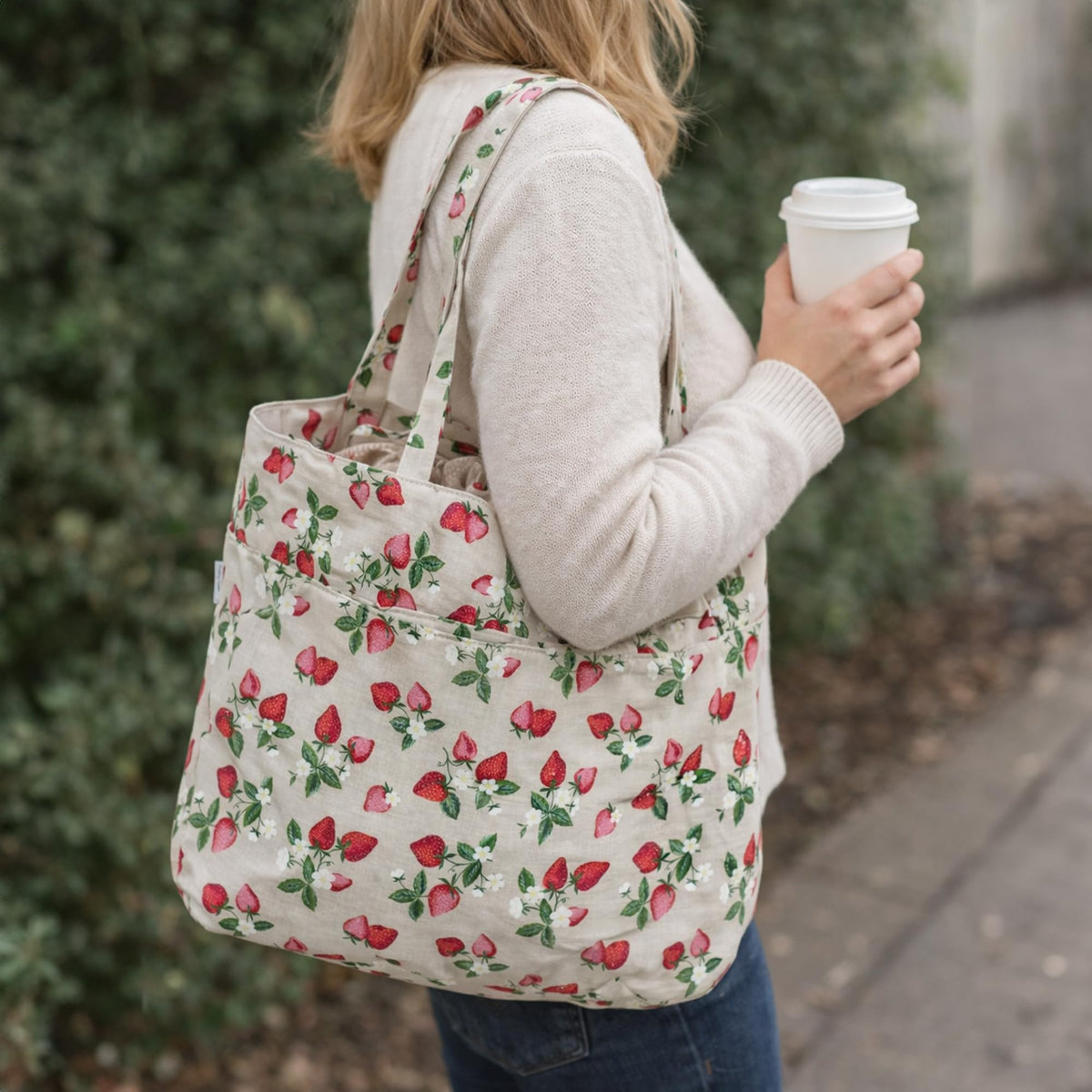 Hobby Gift Drawstring Project Bag Cotton Storage Tote for Yarn Knitting Crochet Sewing and Craft