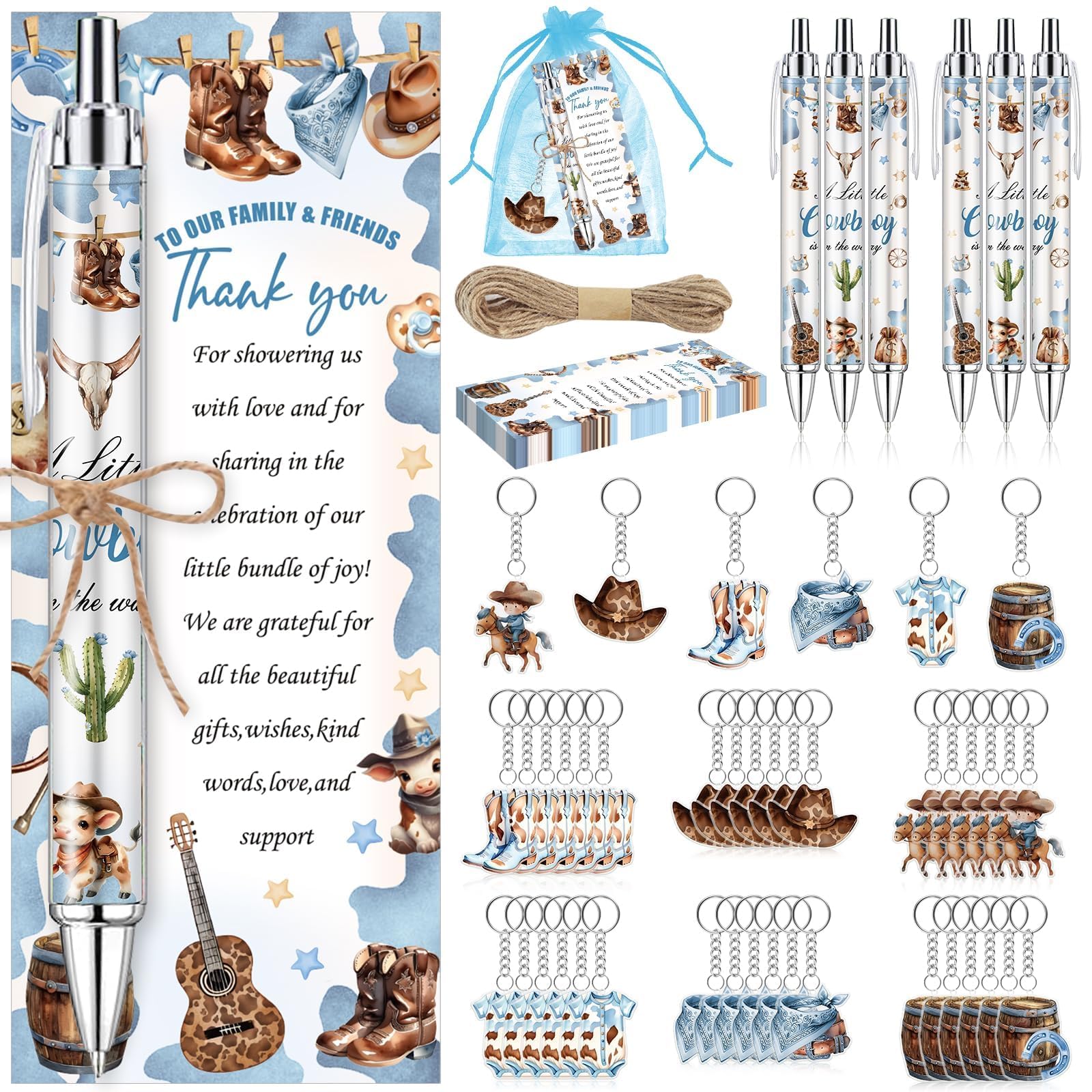 EYNDYN 289 Pieces Cowboy Baby Shower Favors for Guest A Little Cowboy is On the Way Ballpoint Pens