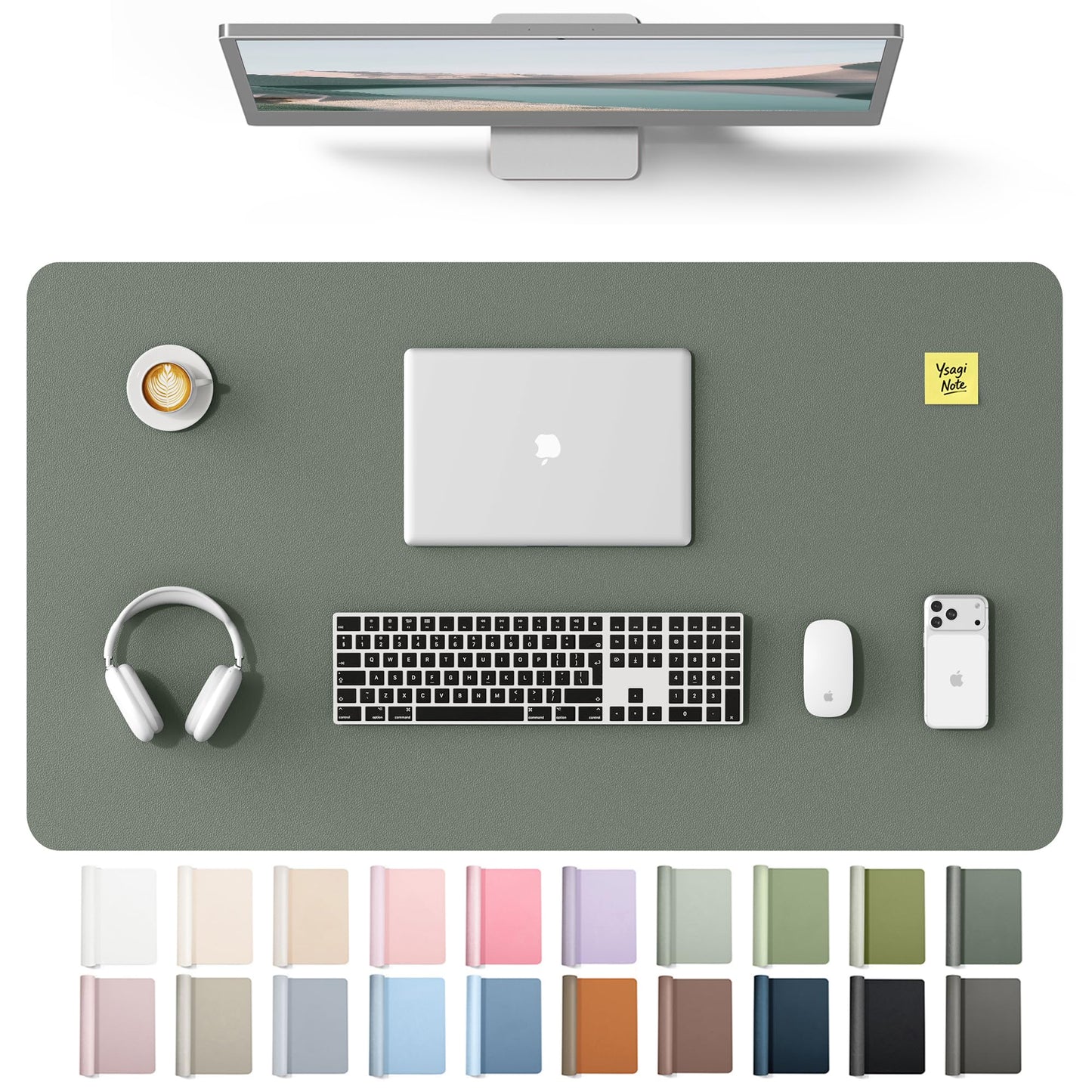 YSAGi Leather Desk Protector, Office Mat, Large Mouse Mat, Non-Slip PU Leather Blotter, Laptop Desk