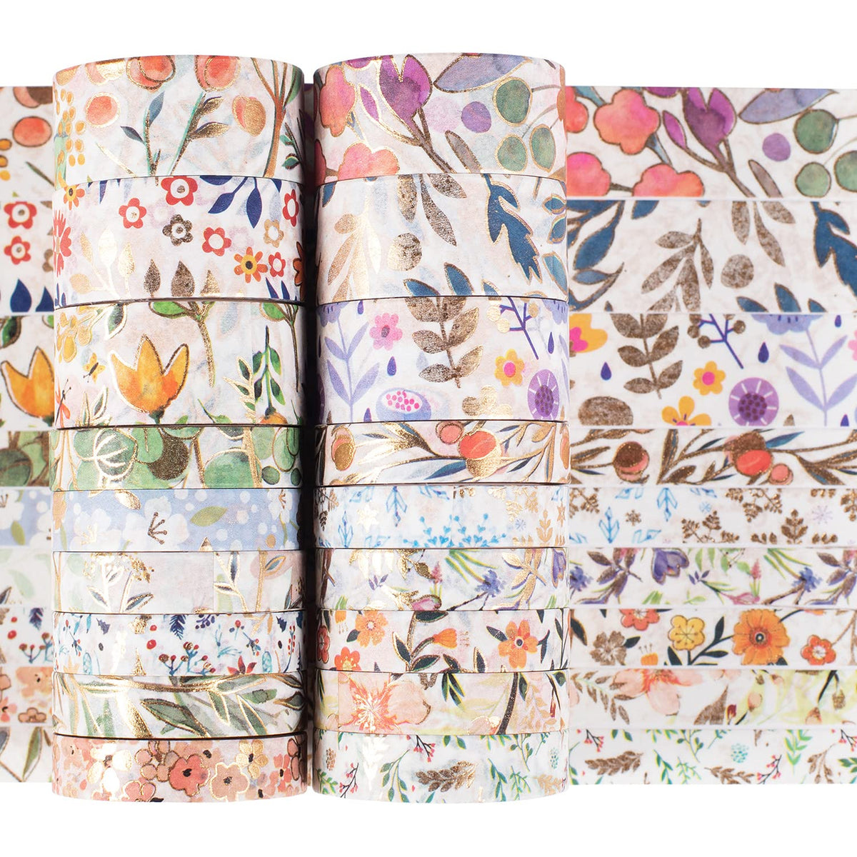 YUBX 18 Rolls Floral Gold Washi Tape Set VSCO Foil Masking Decorative for Arts, DIY Crafts, Journal