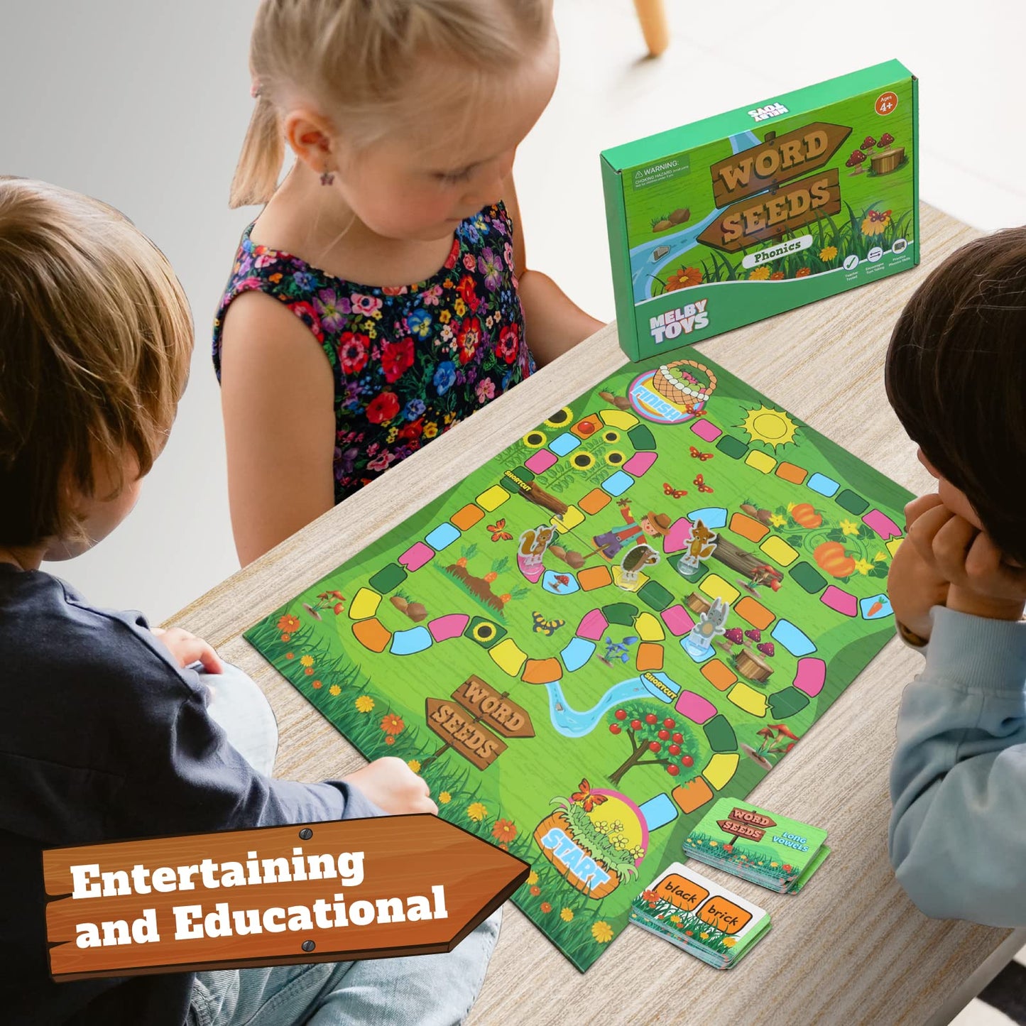 Melby Toys Word Seeds Phonics Game – Fun Reading & Board Games for Kids Ages 4-8, Learn to Read