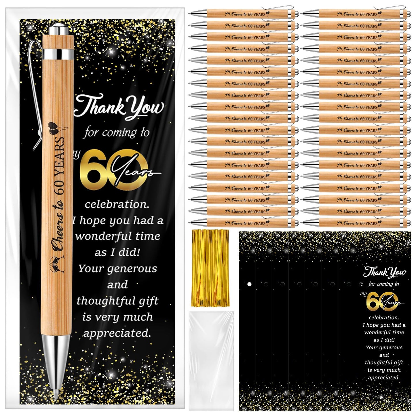 Sayglossy 50 Sets 60th Birthday Party Favors with Pens Andthank You Cards