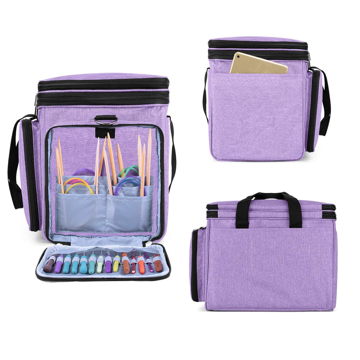 LUXJA Portable Yarn Knitting Storage Tote Bag,Lavender
