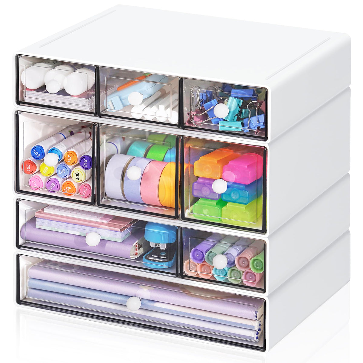 FODIENS Desk Storage Organizer with 9 Drawers, 4 Tiers Stackable Desktop Craft Storage Drawers