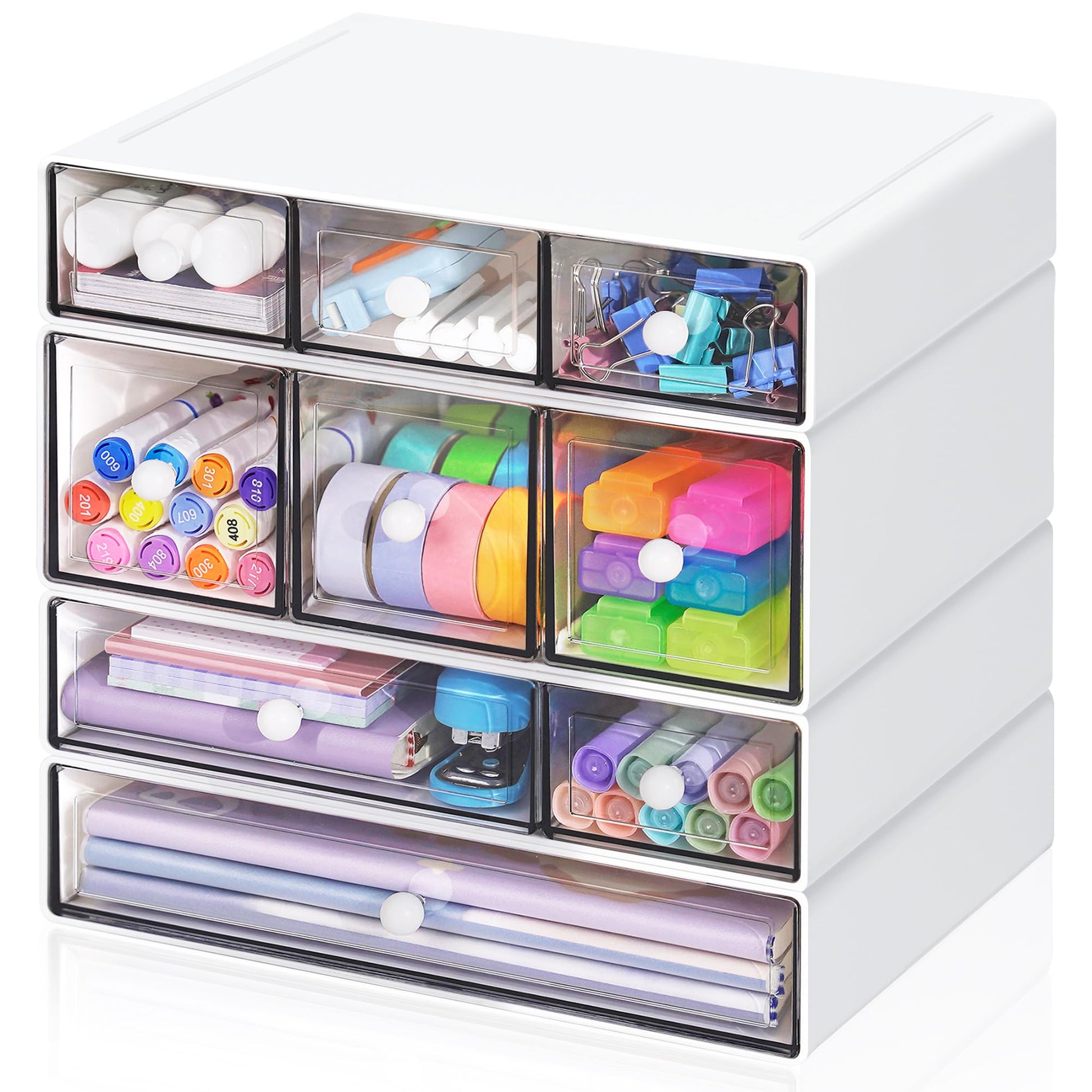 FODIENS Desk Storage Organizer with 9 Drawers, 4 Tiers Stackable Desktop Craft Storage Drawers