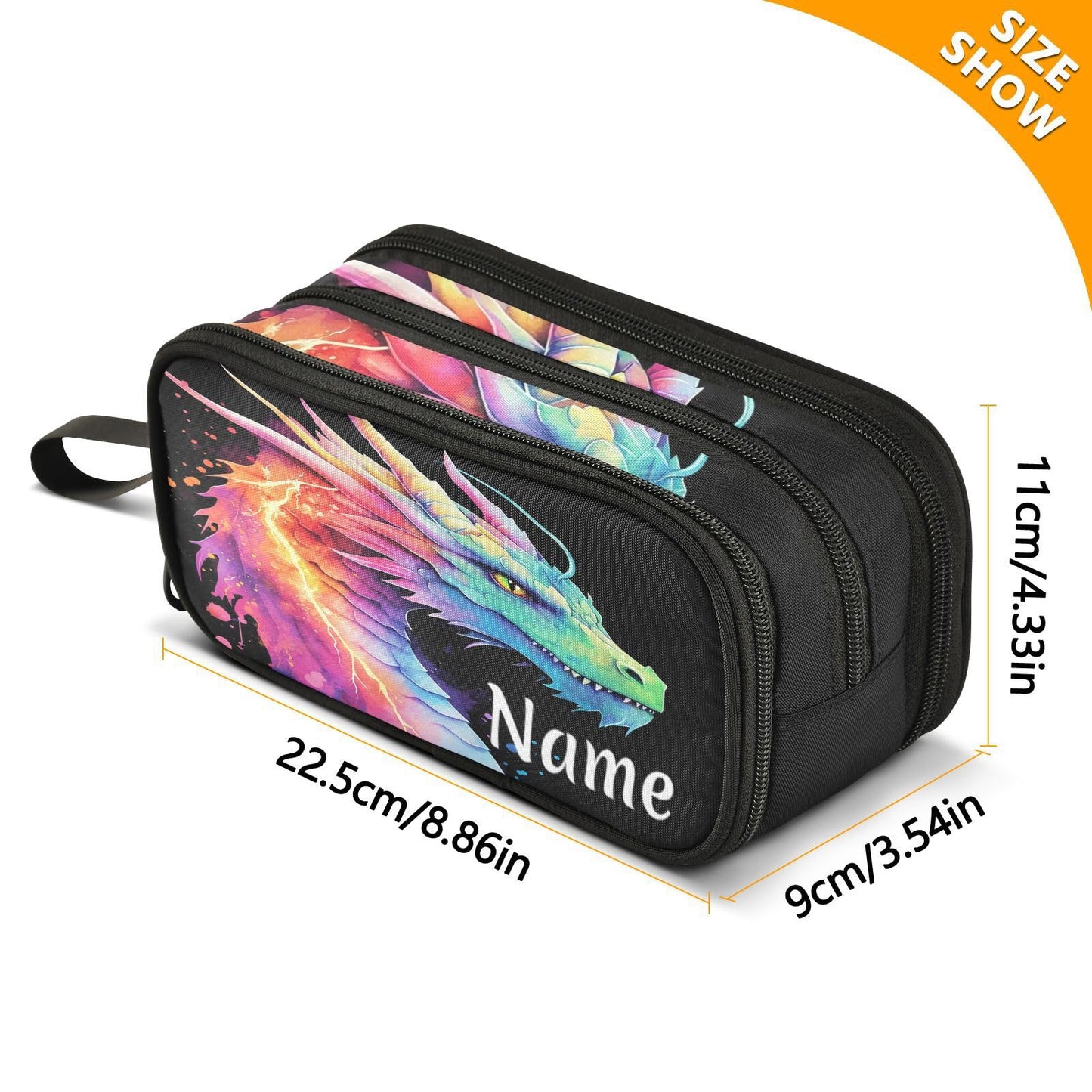 BOENLE Custom Lightning Dragon Watercolor Pencil Case Box Boys Girls Personalized Name Large Pencil
