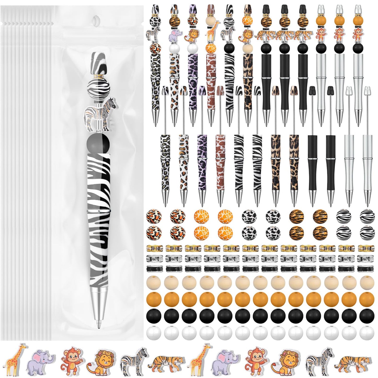 Colarr 197 Pcs Beadable Pens DIY Pen Making Kit, Jungle Animals