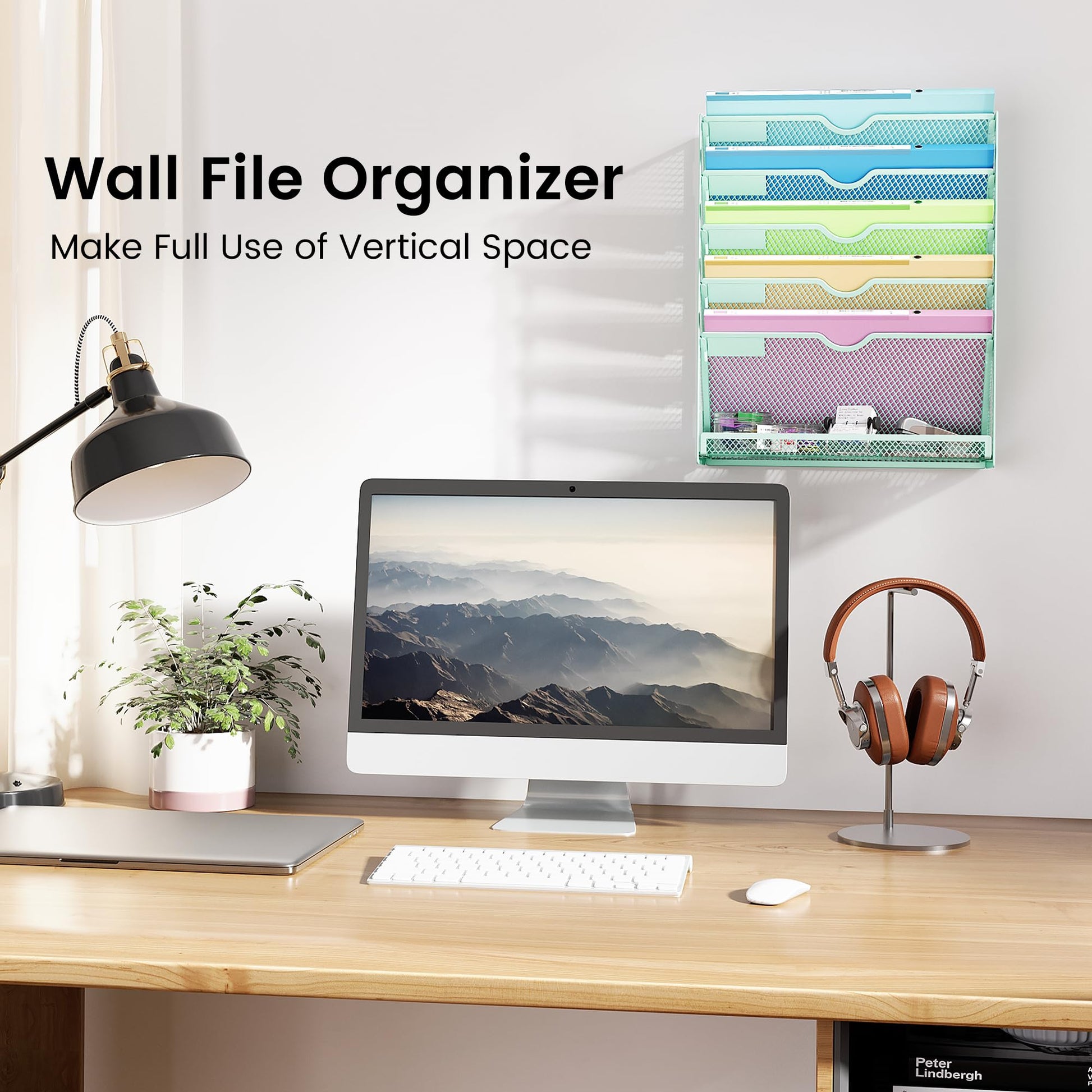 Kinkota Hanging Wall File Organizer, 6-Tier Desk Organizer with Metal Mesh
