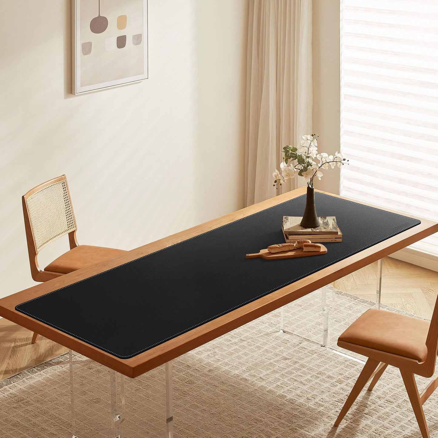 CENNBIE Leather Desk Mat Large, 63" x 19.6" Desk Pad Protector(Black)