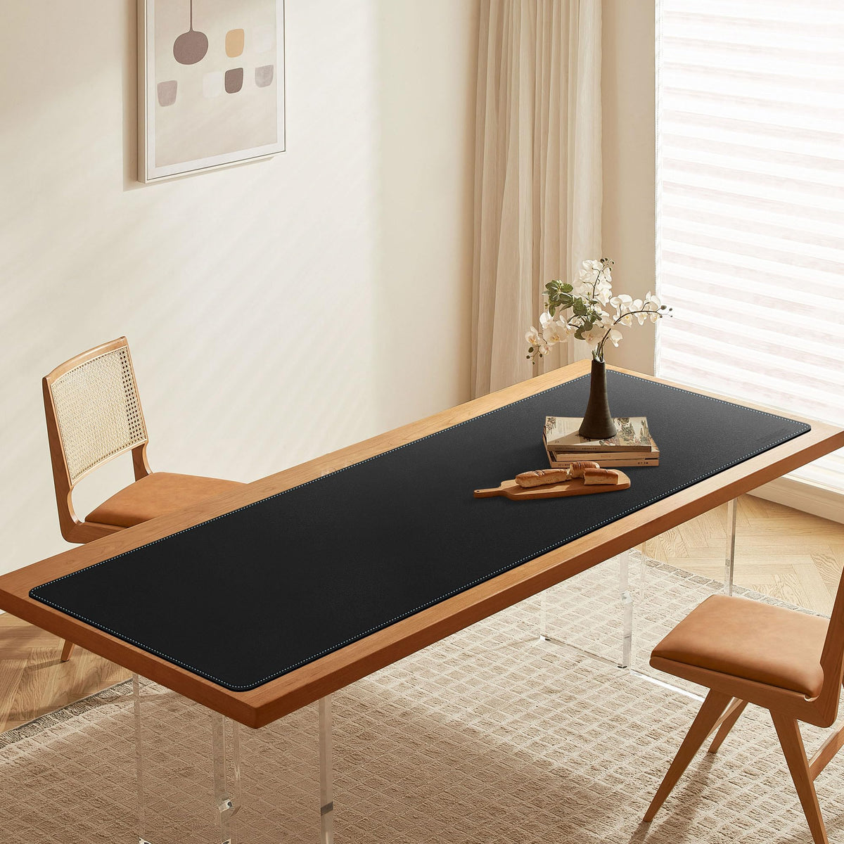CENNBIE Leather Desk Mat Large, 63" x 19.6" Desk Pad Protector(Black)